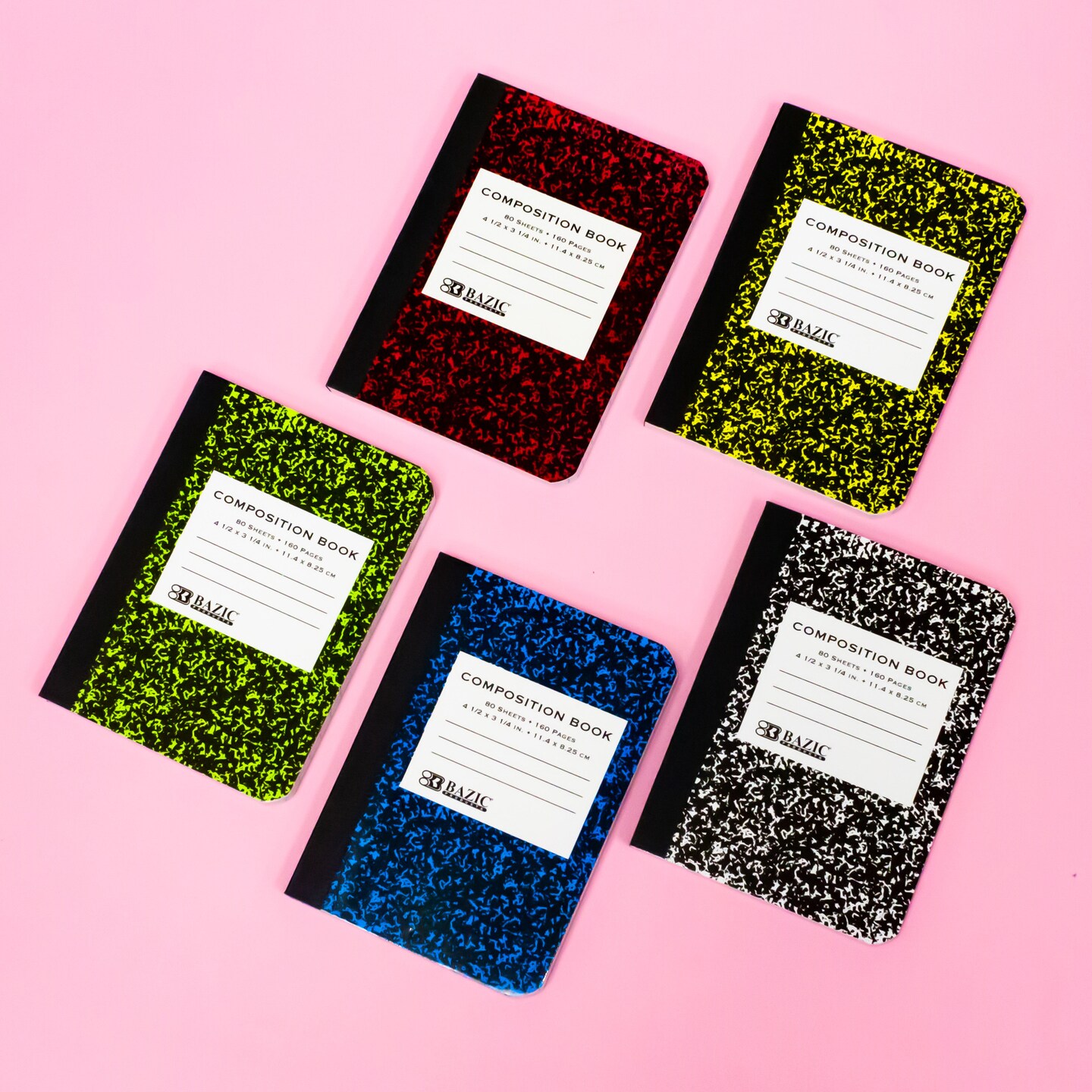 BAZIC Composition Book Mini Marble 4.5" x 3.25" 80 Ct. (2/Pack)