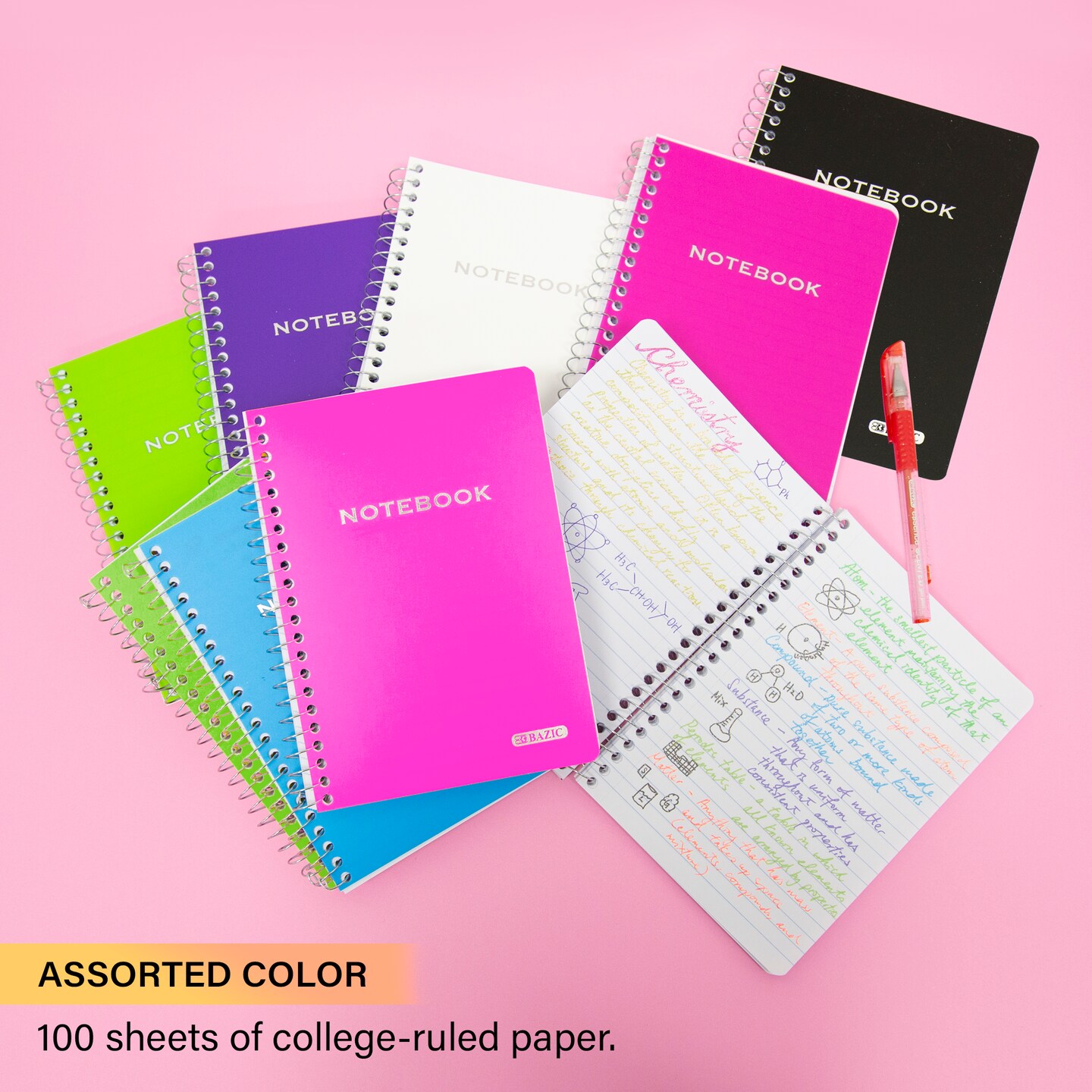 BAZIC Notebook Spiral Poly Cover 5&#x22; X 7&#x22; 100 Ct.