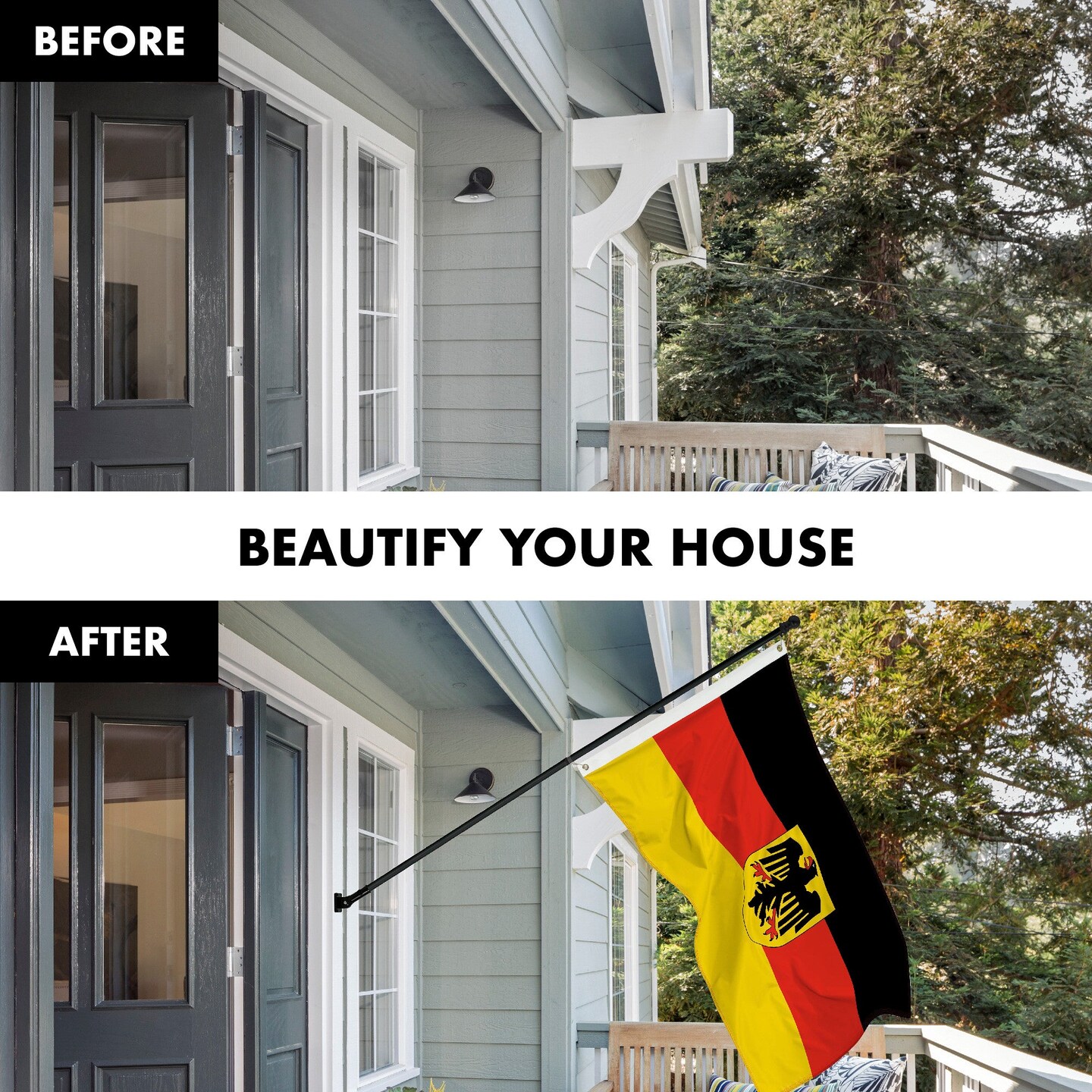 G128 Combo Pack: Flag Pole 6 FT Black Tangle Free &#x26; Germany German Ensign Flag 3x5 FT Printed 150D Polyester