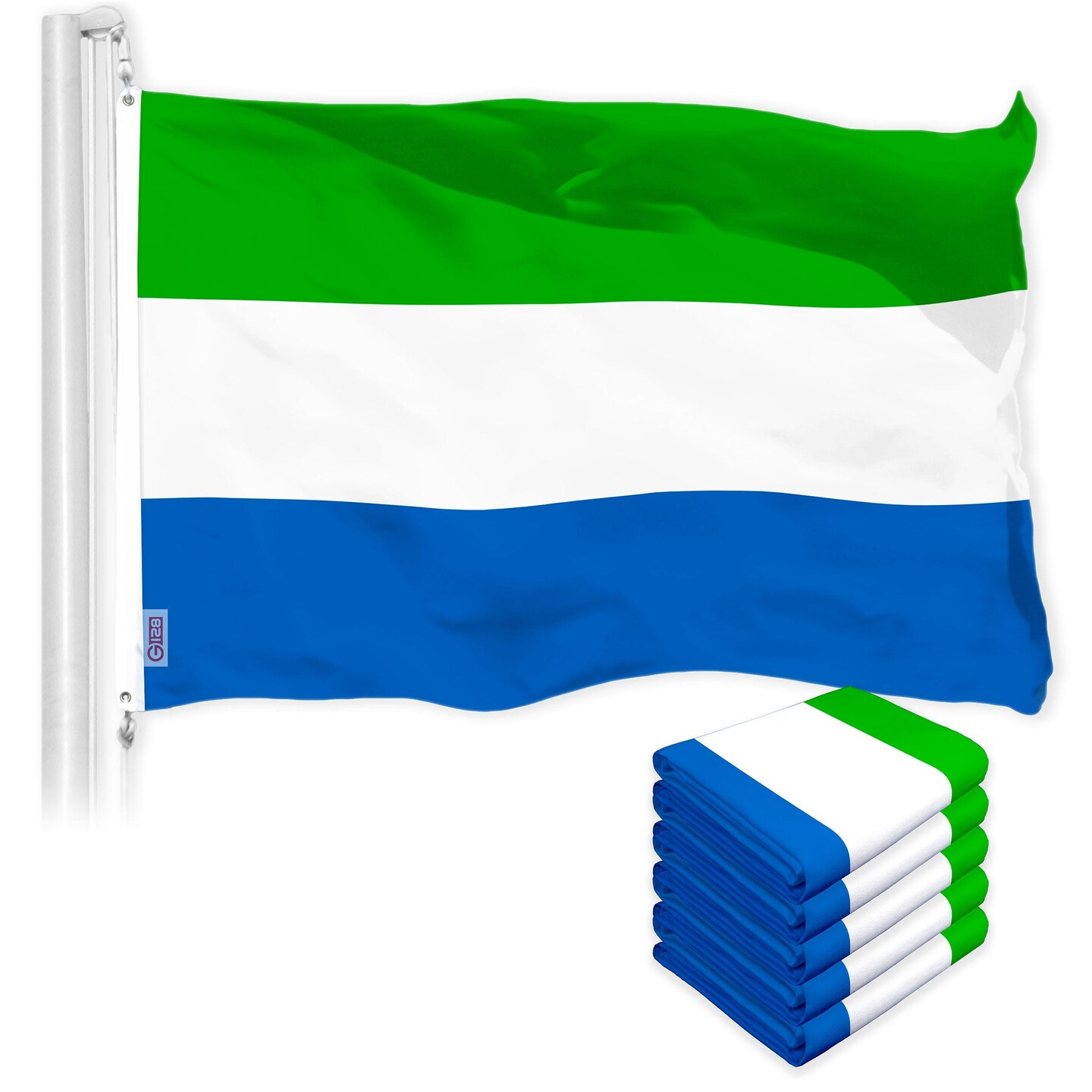 G128 5 Pack: Sierra Leone Sierra Leonean Flag | 3x5 Ft | LiteWeave Pro Series Printed 150D Polyester | Country Flag, Vibrant Colors, Brass Grommets, Thicker and More Durable Than 100D 75D Polyester