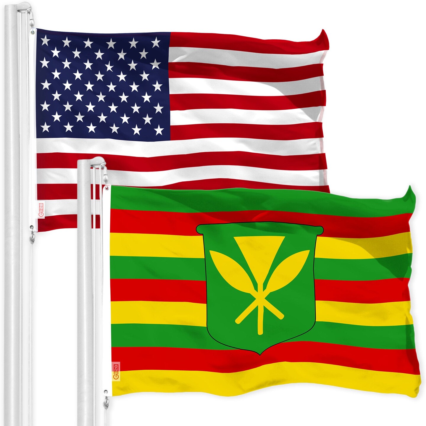 G128 Combo Pack: American USA Flag 3x5 Ft &#x26; Hawaii Kanaka Maoli Flag 3x5 Ft | Both LiteWeave Pro Series Printed 150D Polyester, Brass Grommets