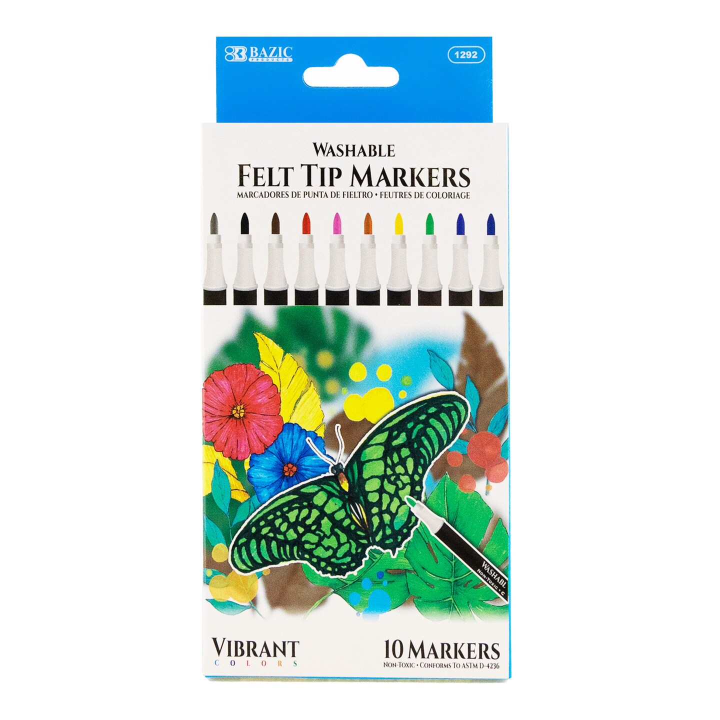 BAZIC Felt Tip Washable Markers 10 Colors