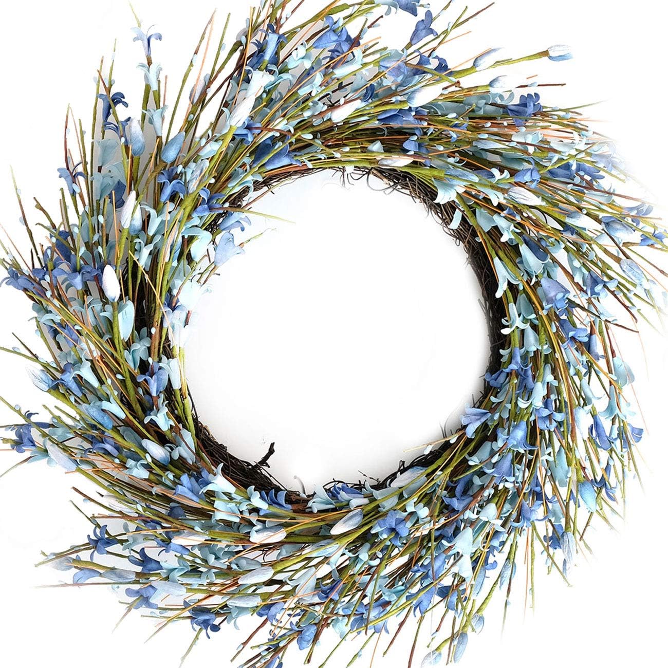 Blue Forsythia Flower Wreath: All-Year Front Door Decor