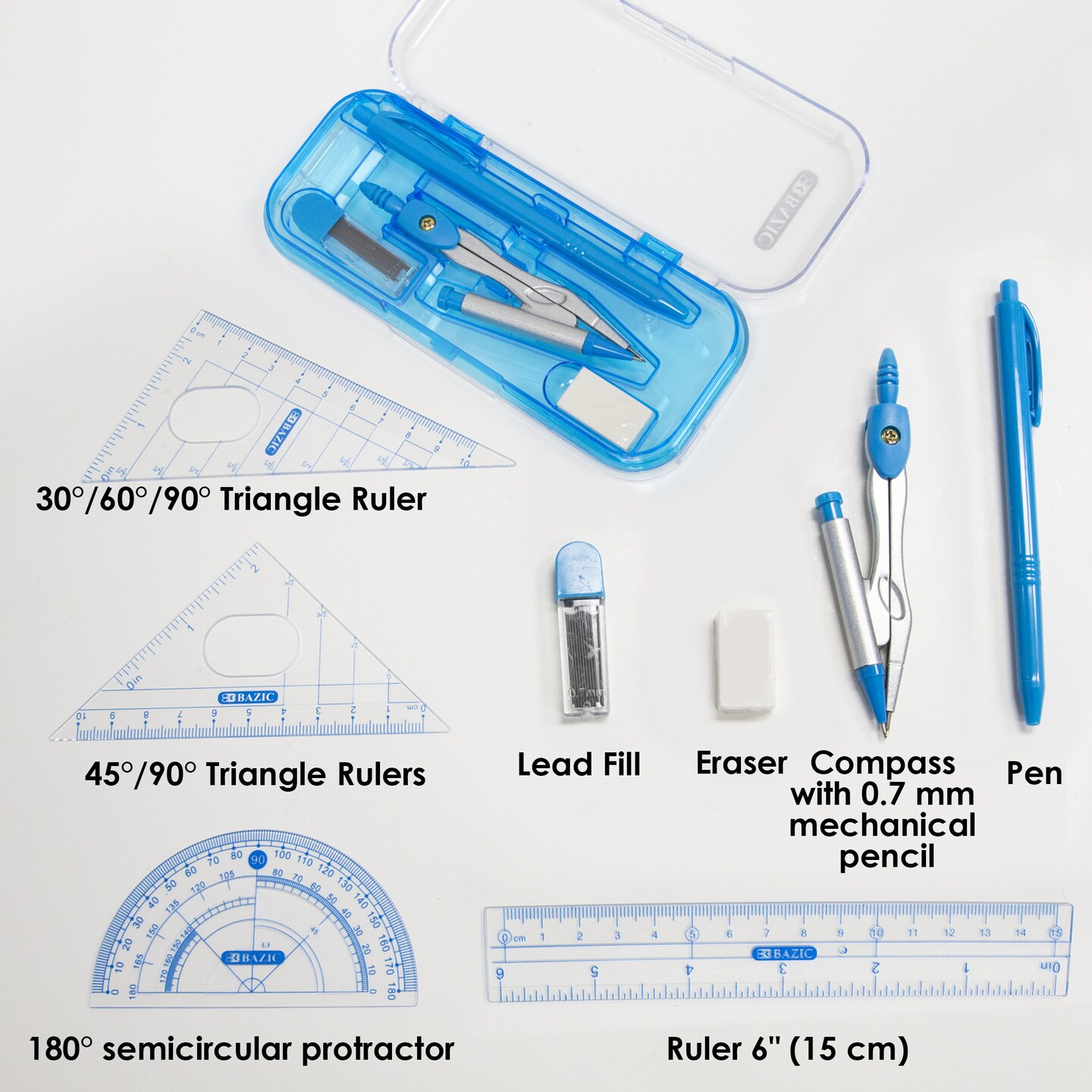 BAZIC Bright Color 9 Pcs. Math Tool Sets