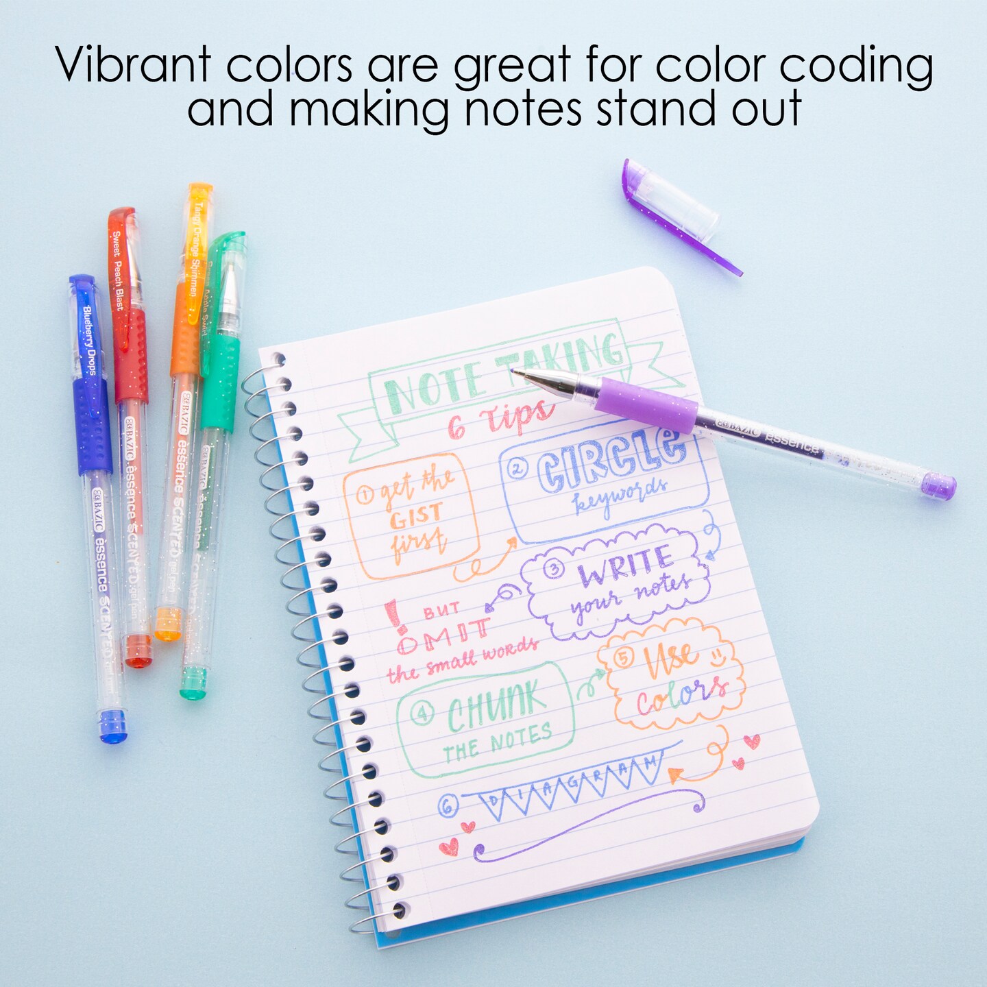 BAZIC Essence Gel Pen 24 Scented Glitter Neon Metalllic Color