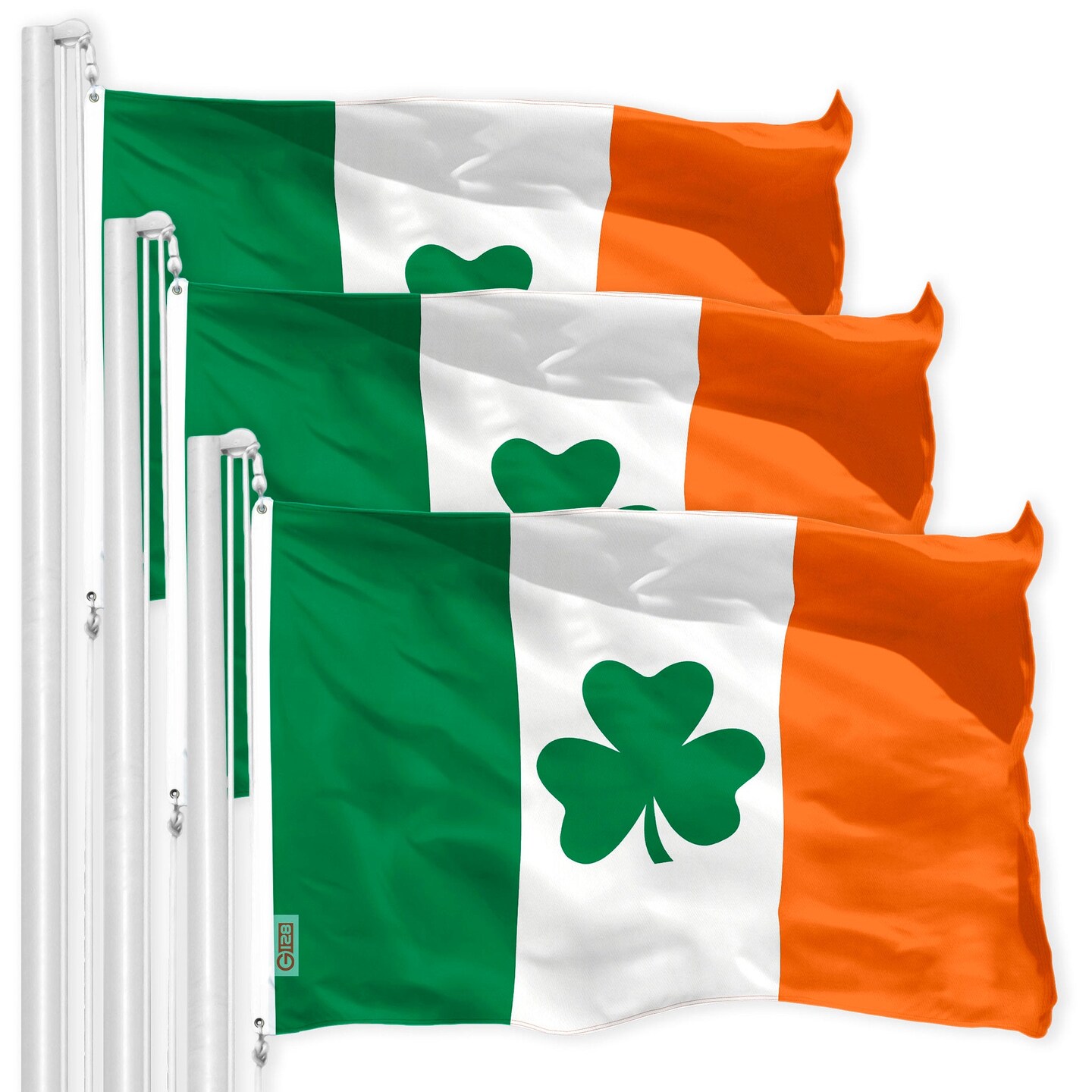 G128 3 Pack: Ireland Irish Shamrock Flag | 2x3 Ft | LiteWeave Pro Series Printed 150D Polyester | Indoor/Outdoor, Vibrant Colors, Brass Grommets
