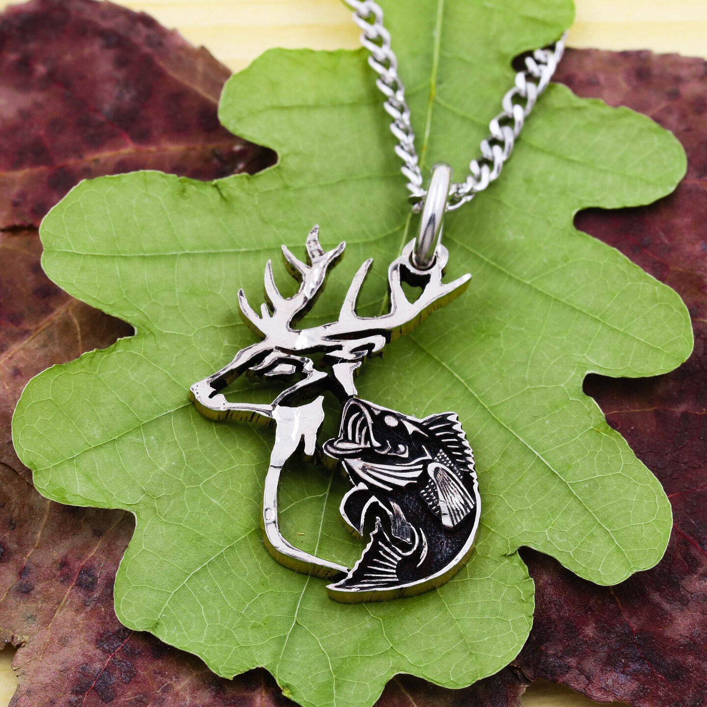Buck Deer and Bass Fish Necklace, Hunting and Fishing Jewelry, Gift For Hunters  and Fishers, Engraved Hand Cut Coin, By NameCoins