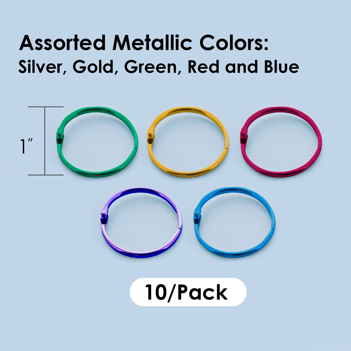 BAZIC 1&#x22; Assorted Color Metal Book Rings (10/Pack)