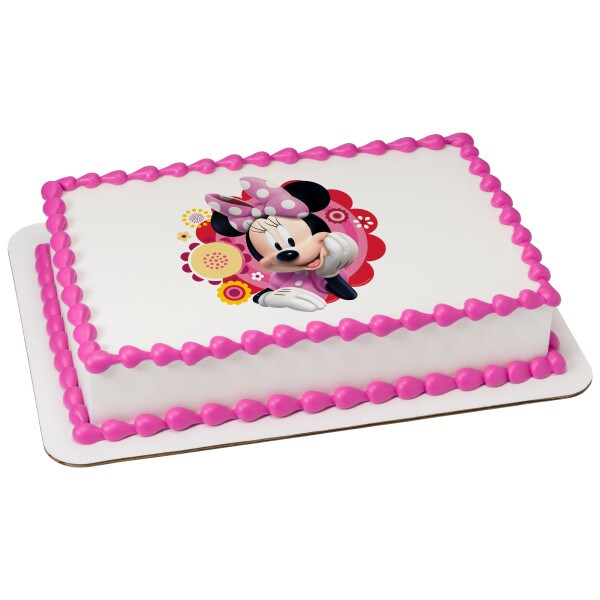 Disney Minnie Mouse Dots &#x26; Daisies Edible Cake Topper Image - 7.5&#x22; Round