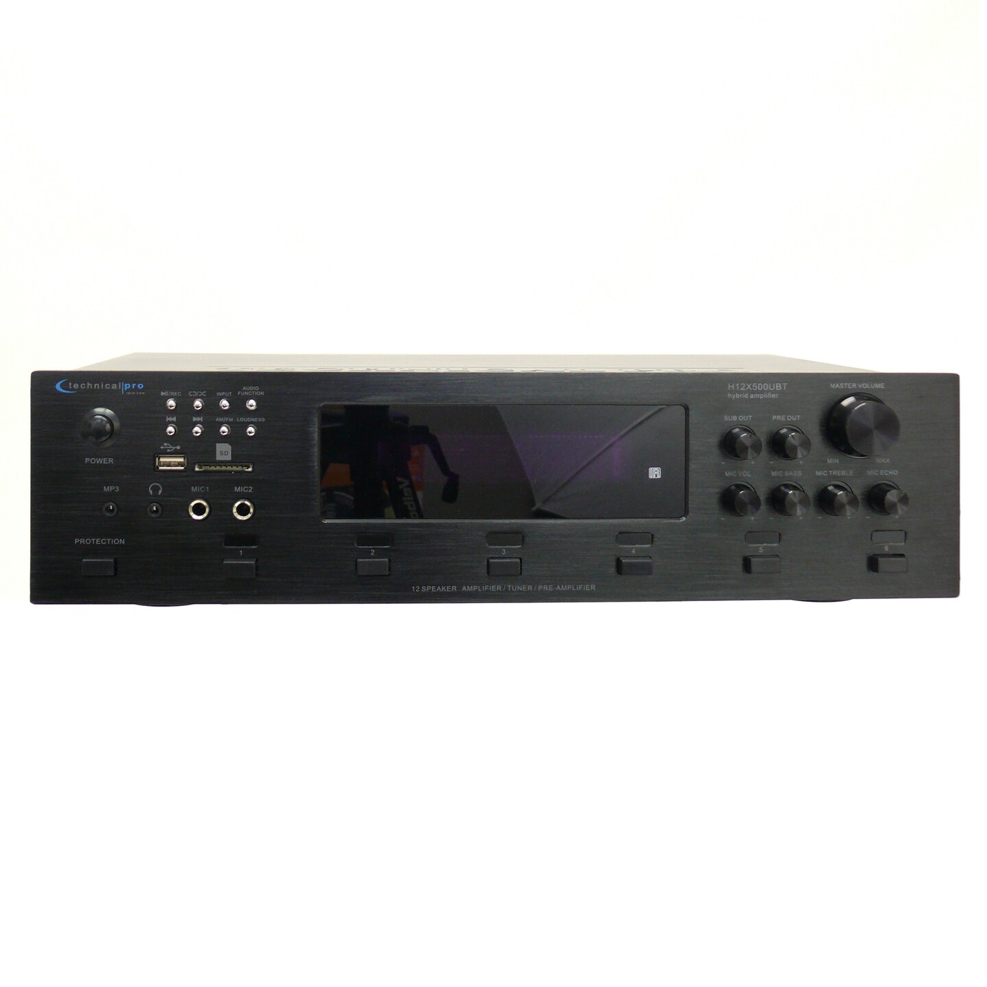 Technical Pro 6000W 6 Zone Bluetooth Hybrid Amplifier Preamp Tuner With Mic Inputs