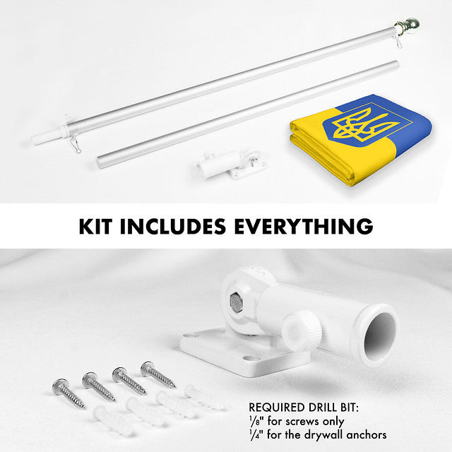 G128 Flag Pole 6FT Silver Tangle Free & Ukraine Ukrainian Coat of Arms Flag 3x5 Ft Combo Printed 150D Polyester