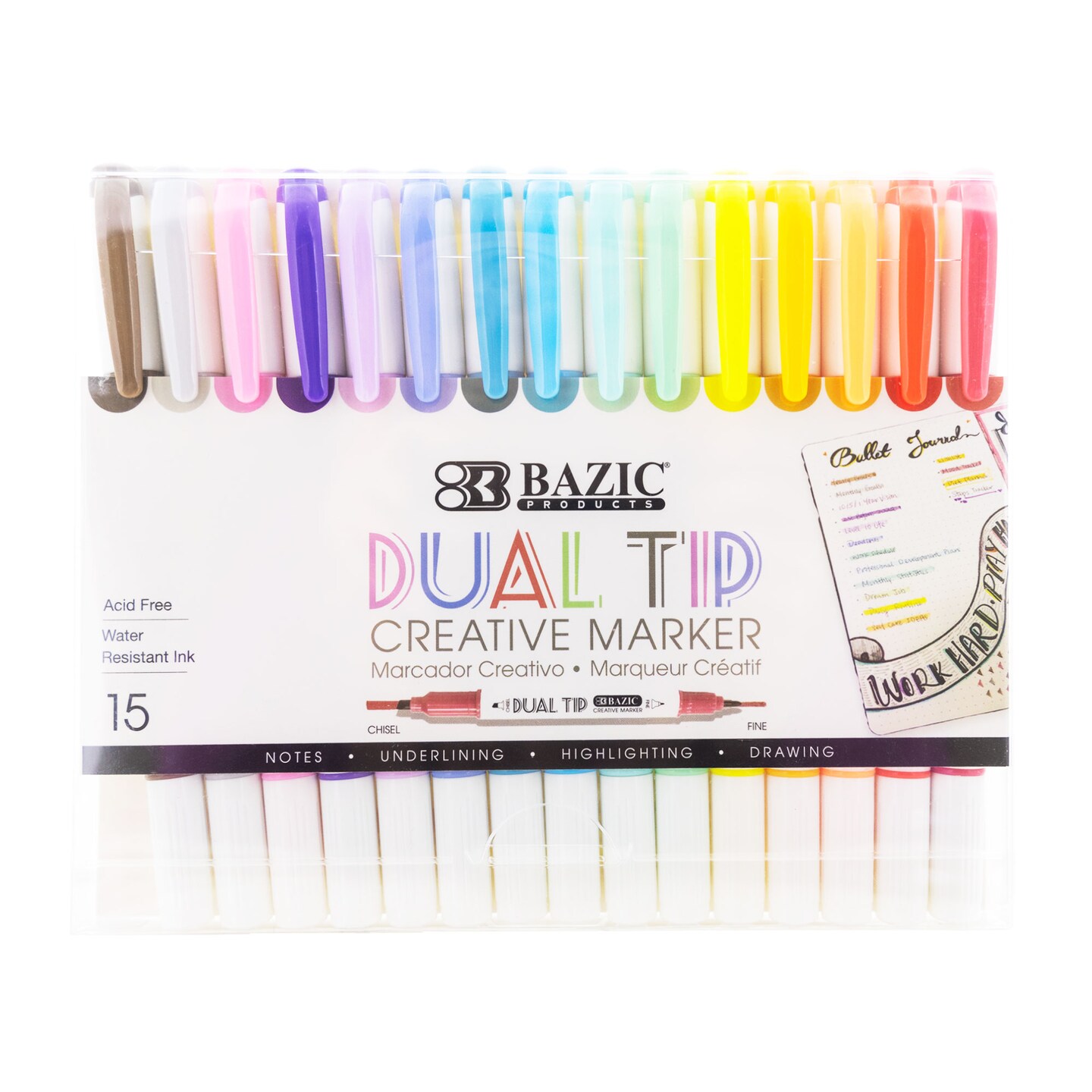 BAZIC Dual Tip Creative Markers 15 Colors