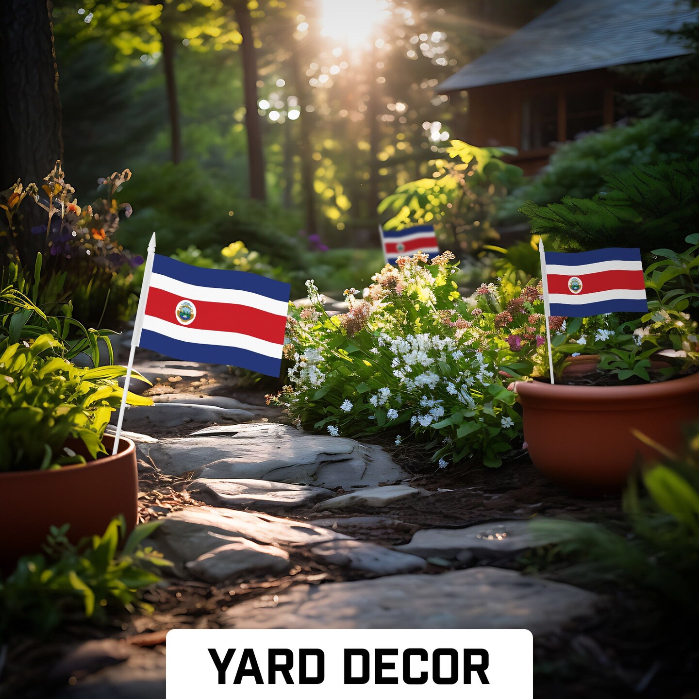 G128 50 Pack Handheld Costa Rica Costa Rican Stick Flags | 4x6 In | Printed 150D Polyester, Country Flag, Solid Plastic Stick, Spear White Tip
