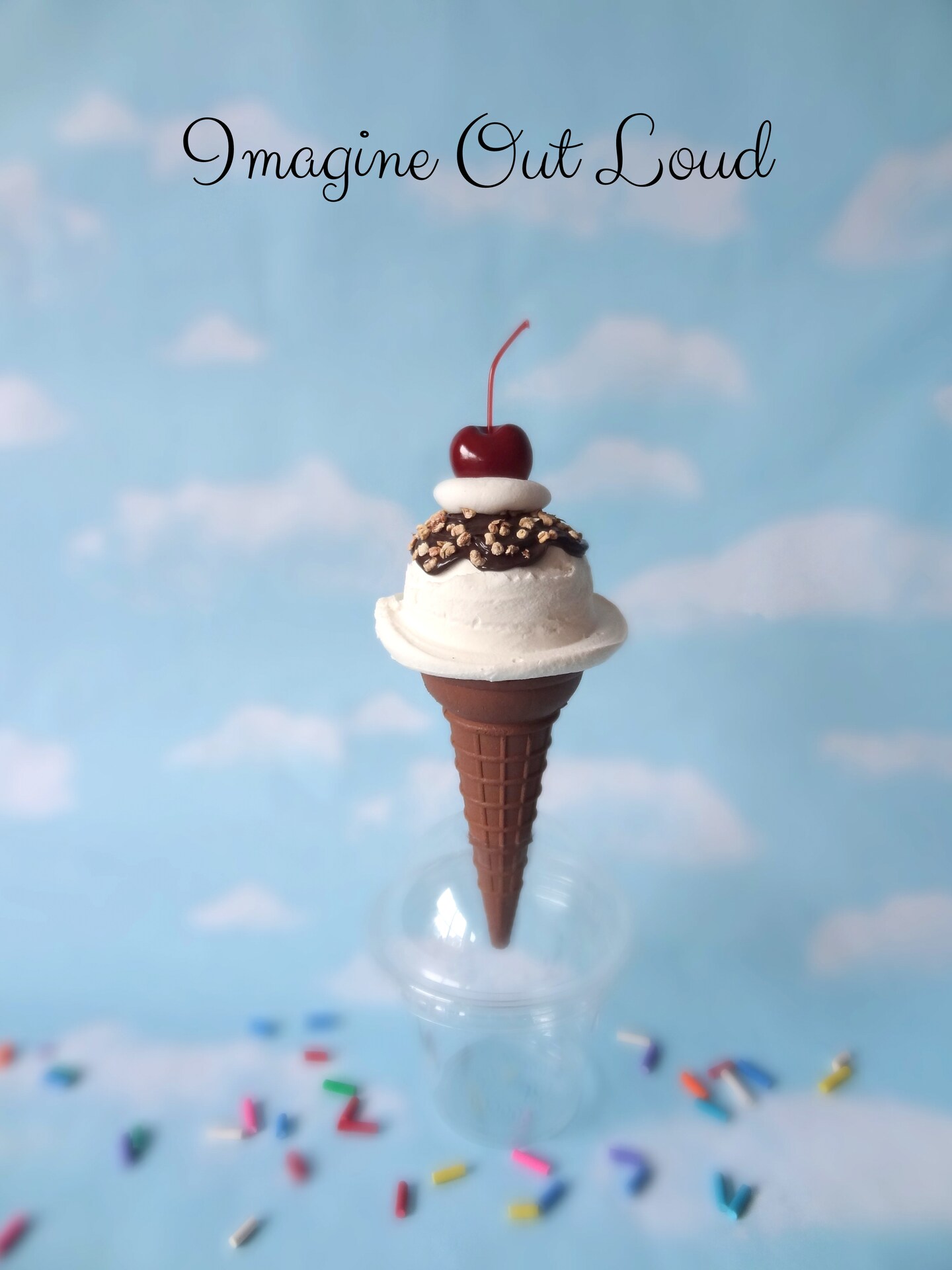 Fake Ice Cream CONE and COLOR CHOICE Vanilla Chocolate Syrup and Nuts Prop  | MakerPlace by Michaels, image size:810x1080
