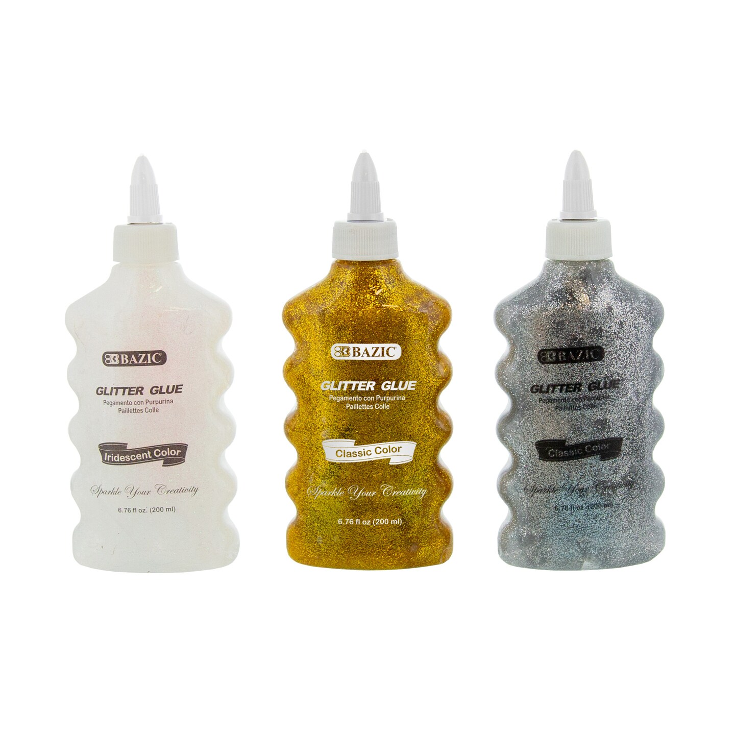 BAZIC Glitter Glue Iridescent/Silver/Gold Color 6.76 Oz. (200 mL)