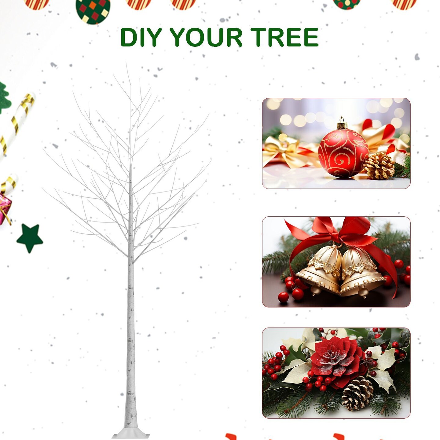 Set of 3 Lighted Birch Tree Artificial Twig Tree Lamp for Christmas (4 ft, 6 ft, 8 ft)