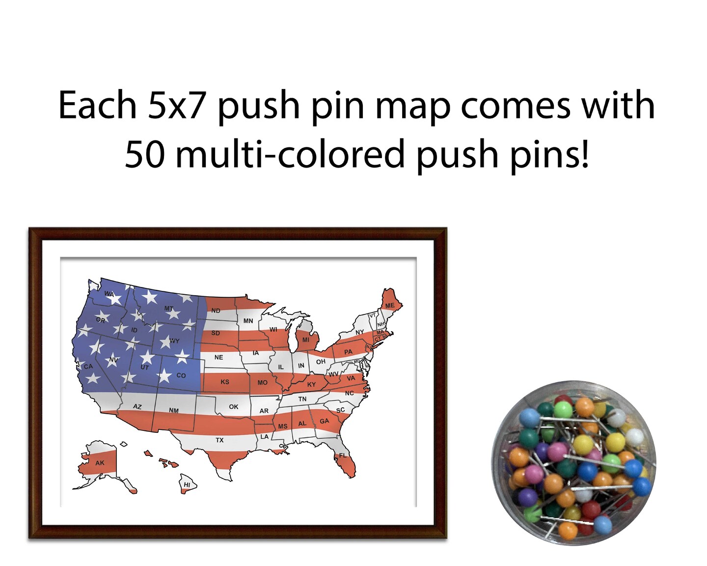 HYPERI 50 US States Push Pins To Mark Travel, Office Thumb Tack, State