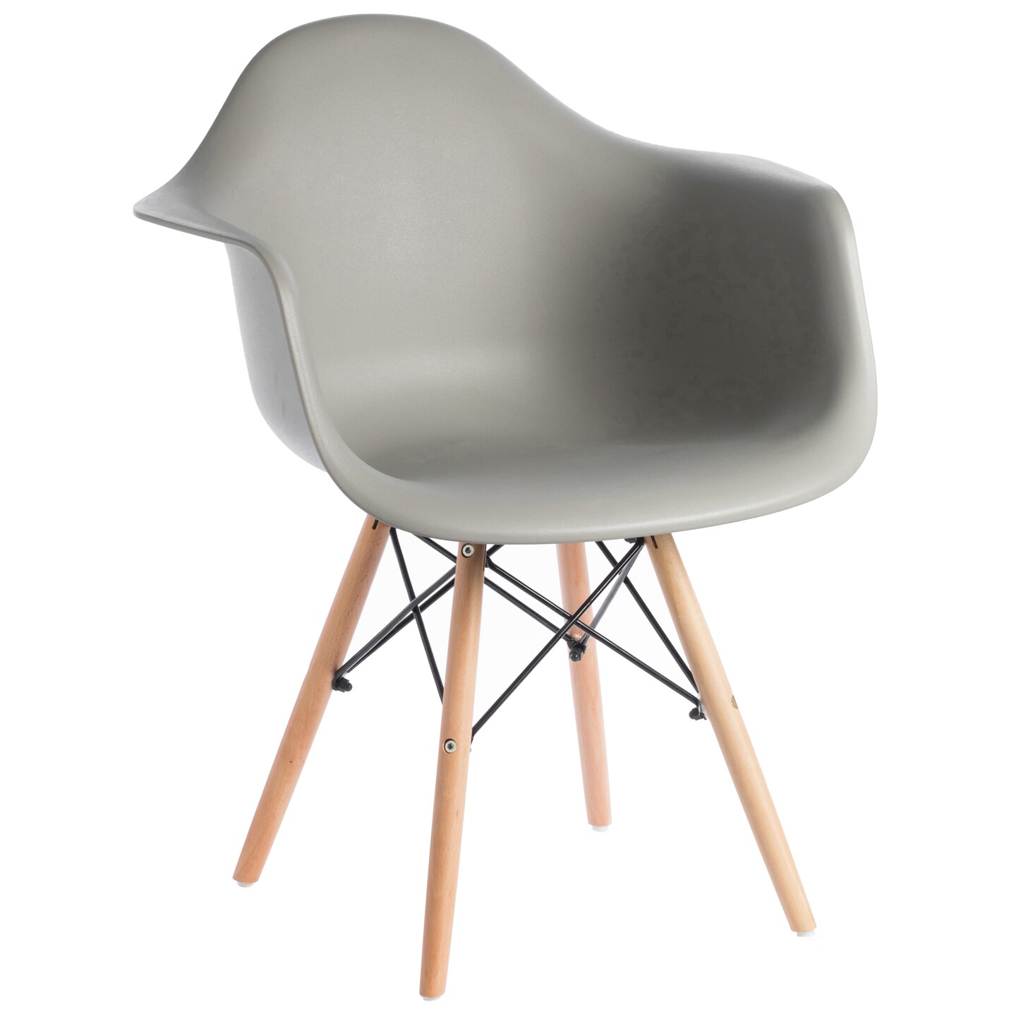 Fabulaxe Mid-Century Modern Style Plastic DAW Shell Dining Arm Chair with Wooden Dowel Eiffel Legs