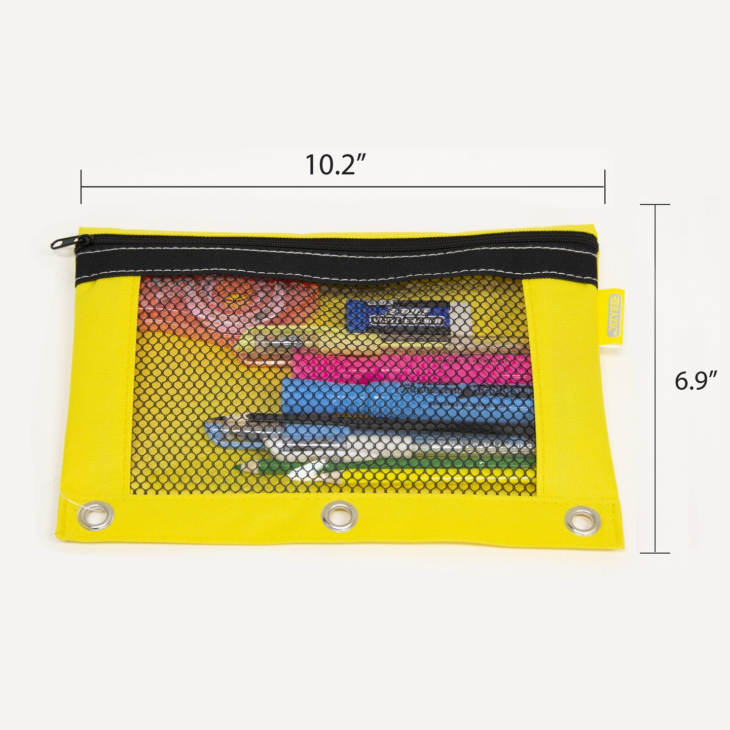 BAZIC Pencil Pouch 3-Ring Bright Color w/ Mesh Window