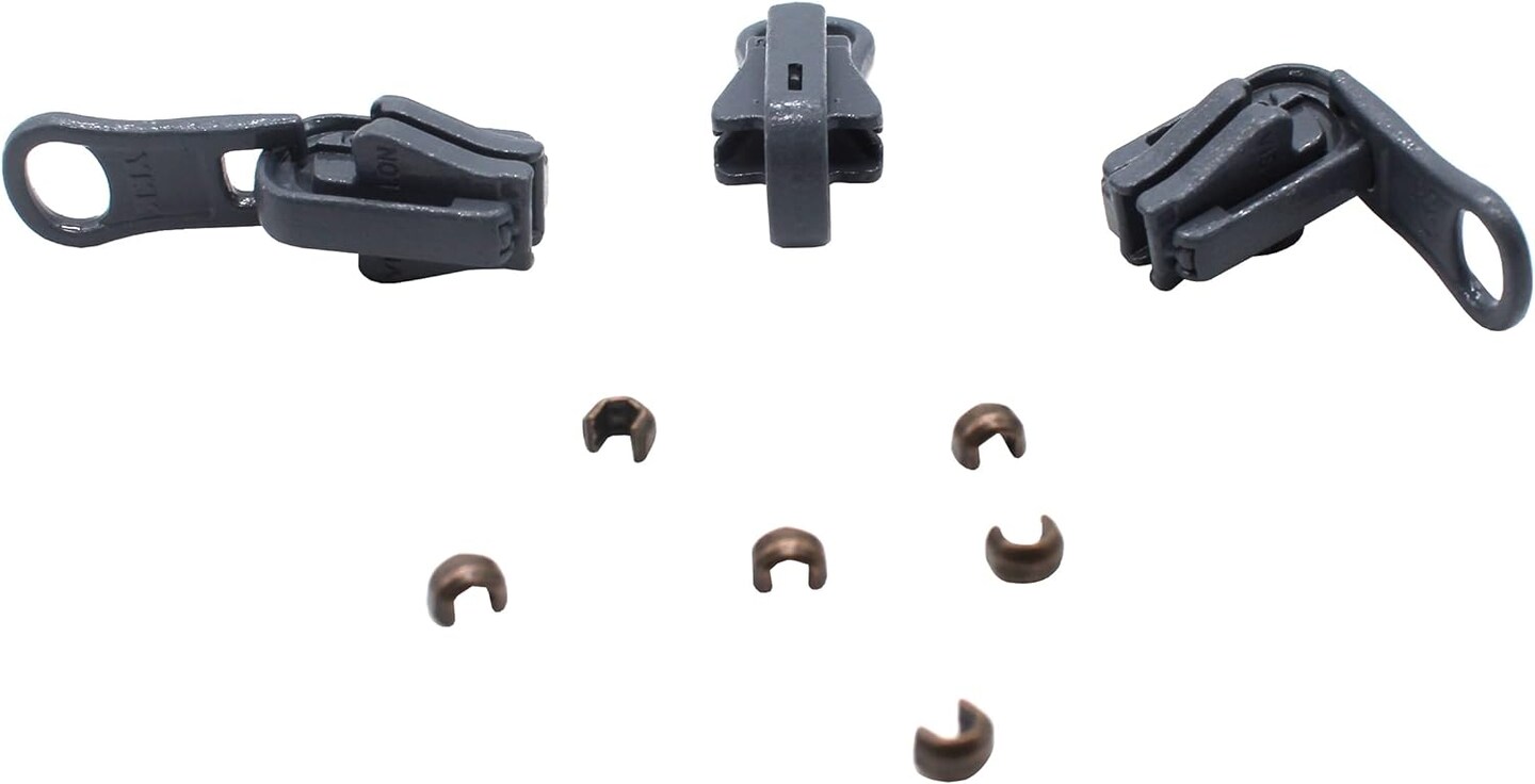 YKK® Zipper Repair Kit Solution, YKK® #5 Molded Reversible Fancy Pulls Vislon Slider (Made in USA) - 3 Pulls Per Pack (Medium Grey 3pcs)