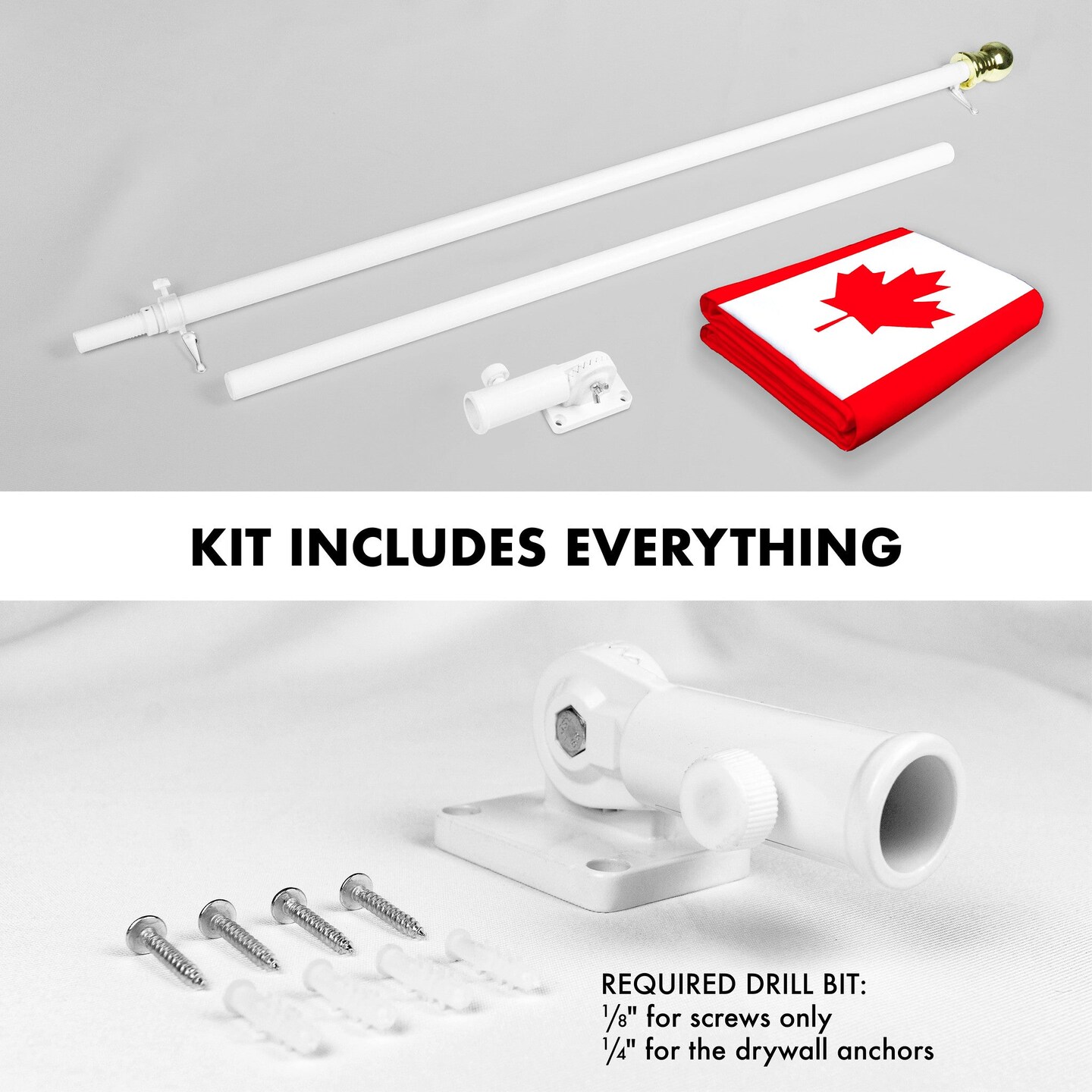 G128 Combo Pack: 5 Ft Tangle Free Aluminum Spinning Flagpole (White) &#x26; Canada Canadian Flag 2x3 Ft, LiteWeave Pro Series Printed 150D Polyester | Pole with Flag Included