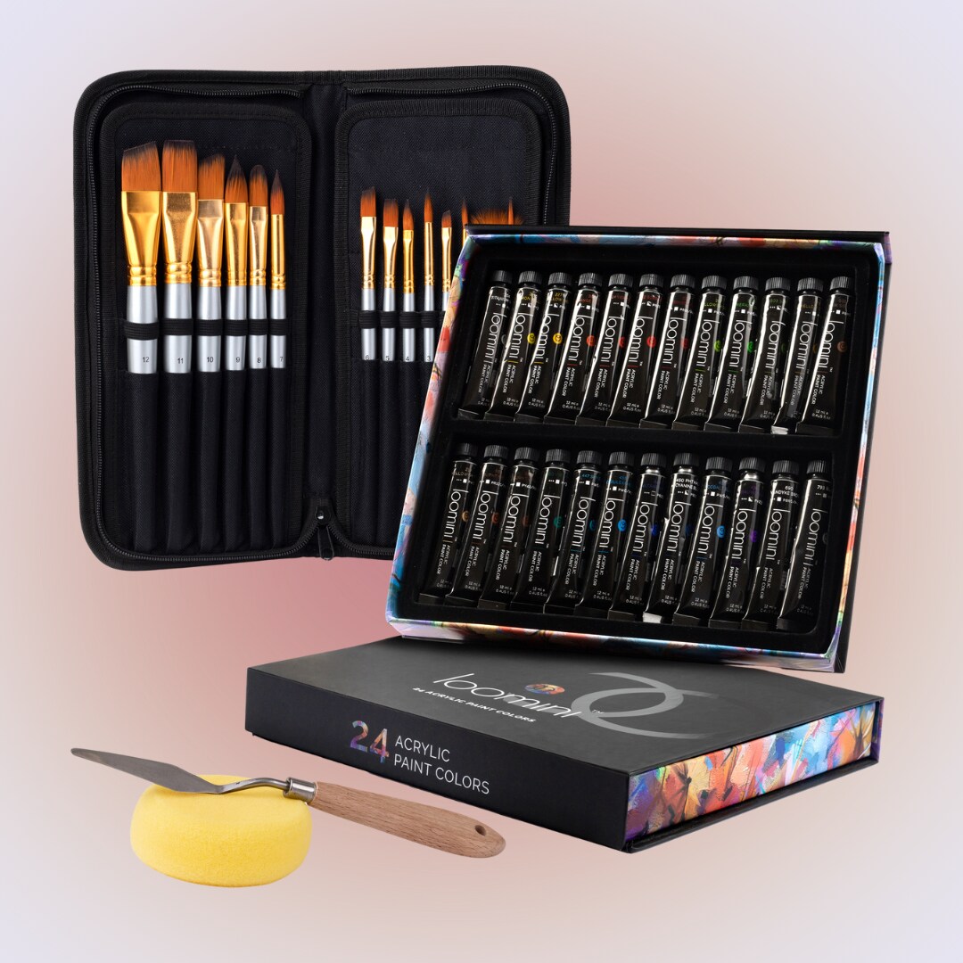 40 pc Painting Art Set With Acrylic Paint and 16 Paint Brushes: Mother&#x27;s Day Art Gift Set