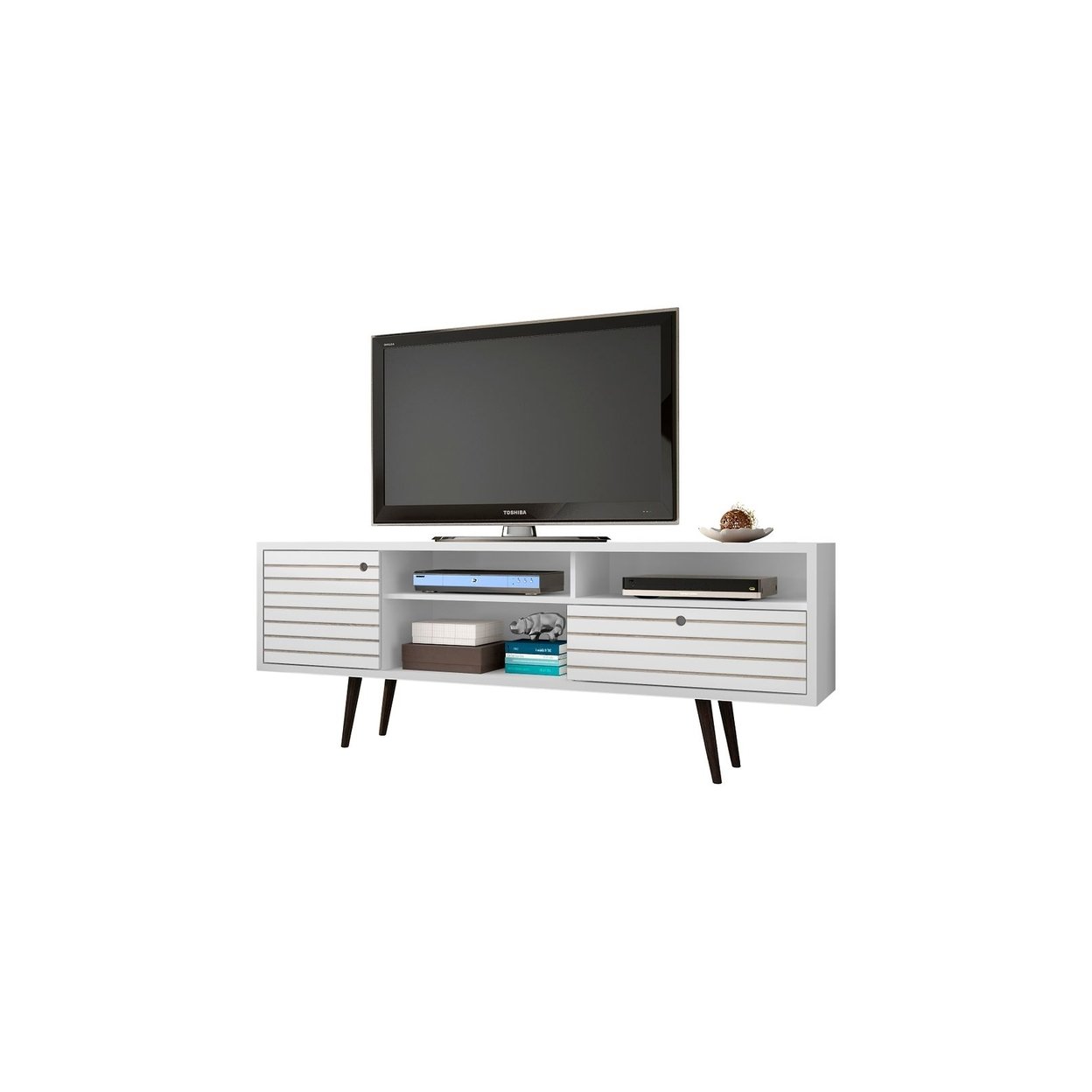 Manhattan Comfort Liberty 70.86" Mid-Century Modern TV Stand with 4 Shelving Spaces and 1 Drawer with Solid Wood Legs