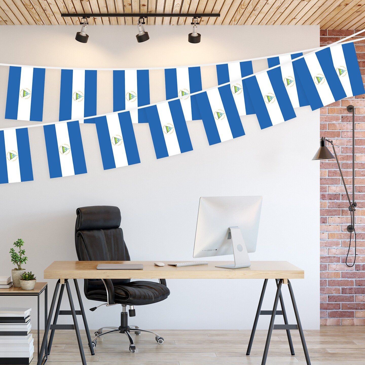 G128 Nicaragua Nicaraguan Bunting Banner | Flag 8.2 x 5.5 Inch, Full String 33 Feet | Printed 150D Polyester, Decorations For Bar, School, Festival Events Celebration