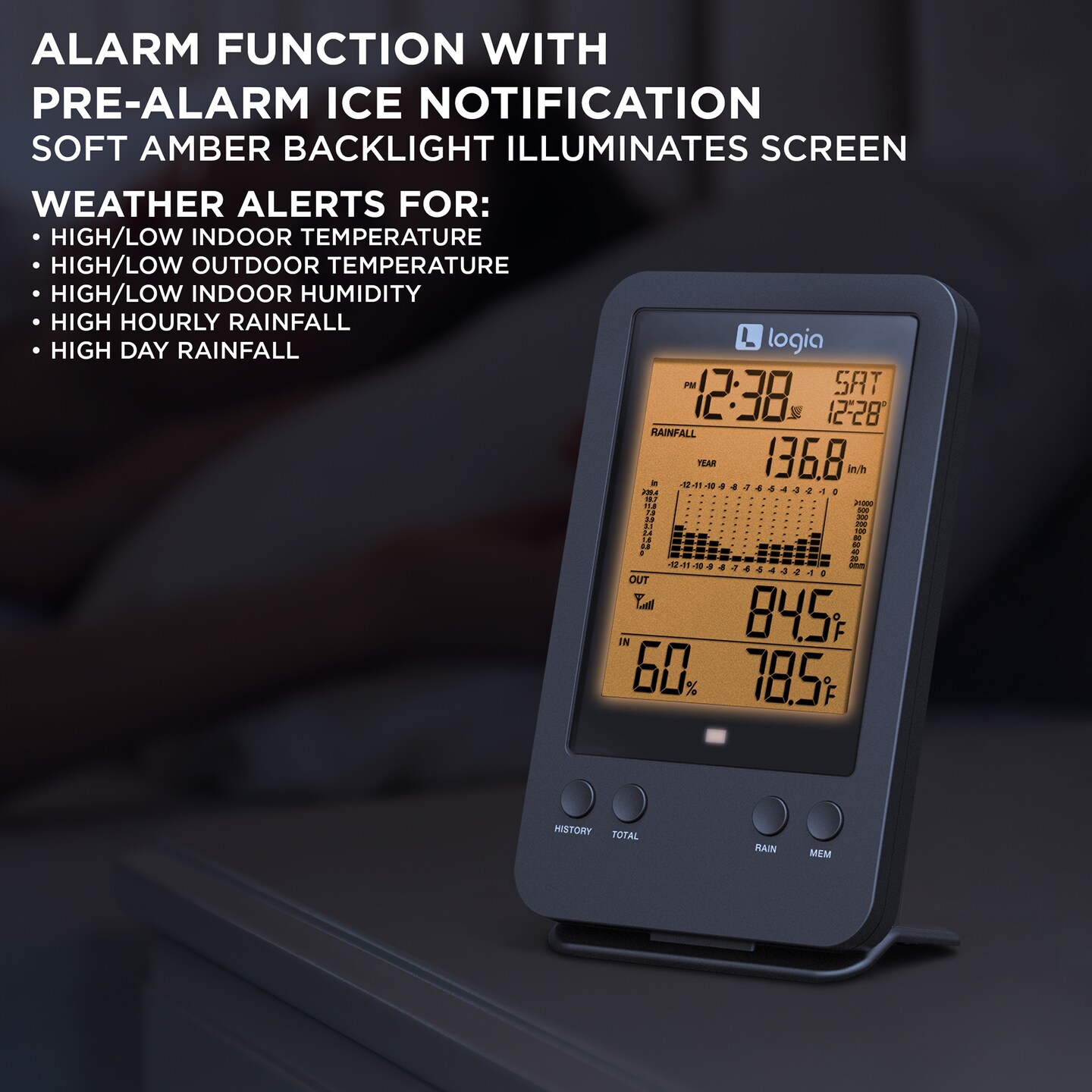 Logia 3-in-1 Weather Station With Rain Gauge and LCD Display