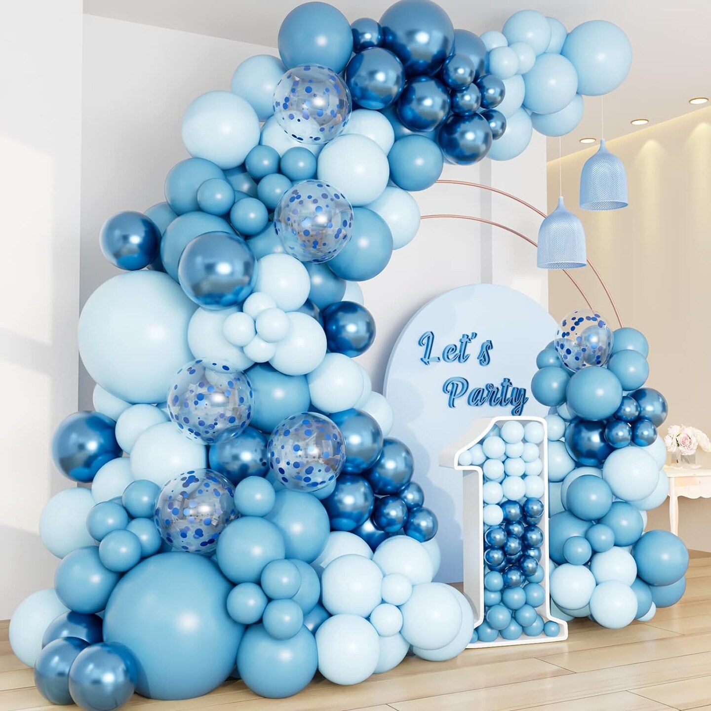 Blue Balloon Garland Arch Kit with Different Size Metallic Macaron Blue Confetti Balloons for Baby Shower Boys Birthday Wedding Graduation Ocean Themed Party Background Decorations