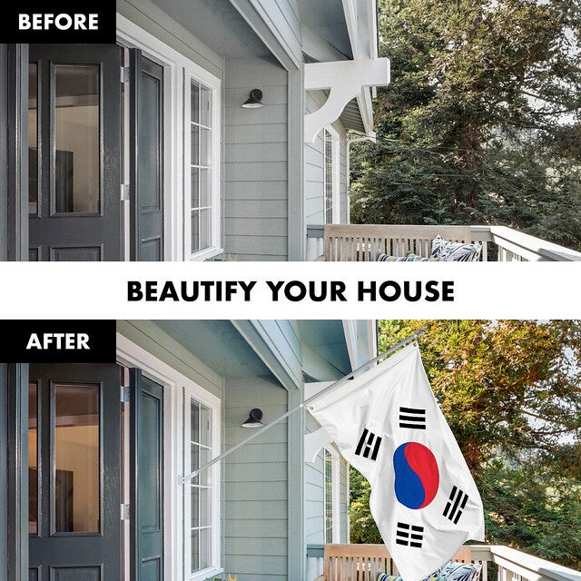 G128 Combo Pack: 6 Feet Tangle Free Spinning Flagpole (Silver) South Korea South Korean Flag 3x5 ft Printed 150D Brass Grommets (Flag Included) Aluminum Flag Pole