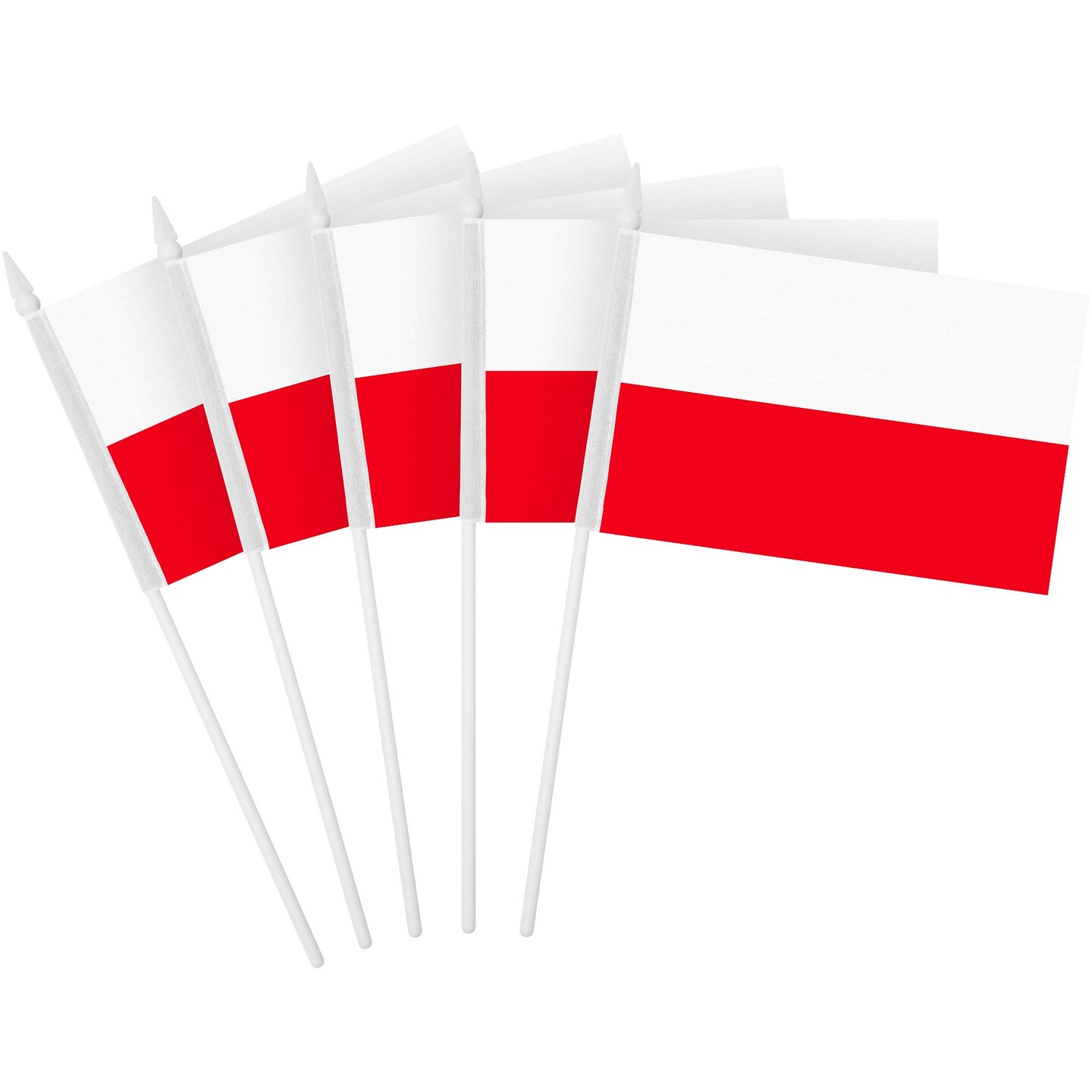 G128 24 Pack Handheld Poland Polish Stick Flags | 4x6 In | Printed 150D Polyester, Country Flag, Solid Plastic Stick, Spear White Tip