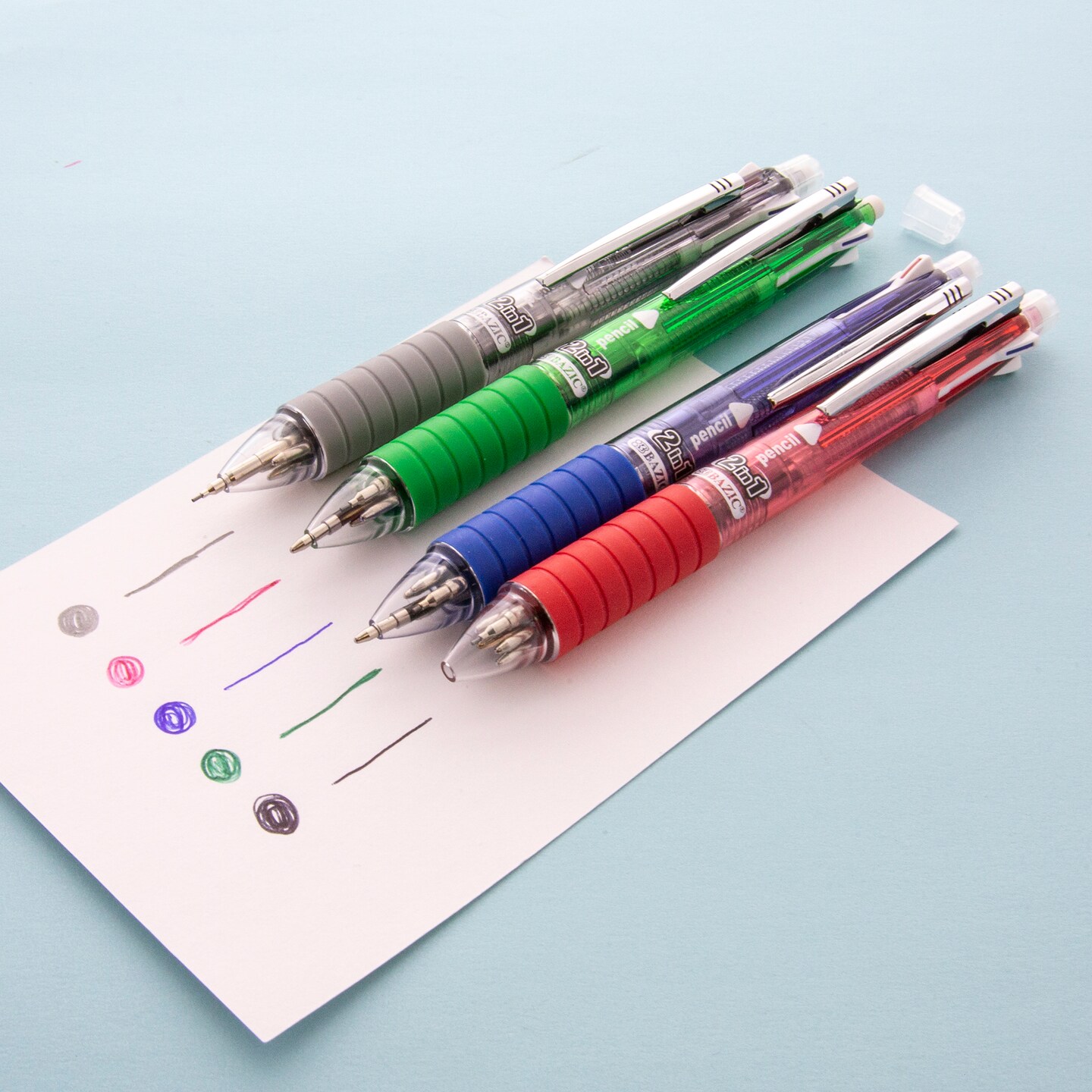 BAZIC 2-In-1 Mechanical Pencil &#x26; 4-Color Pen w/ Cushion Grip