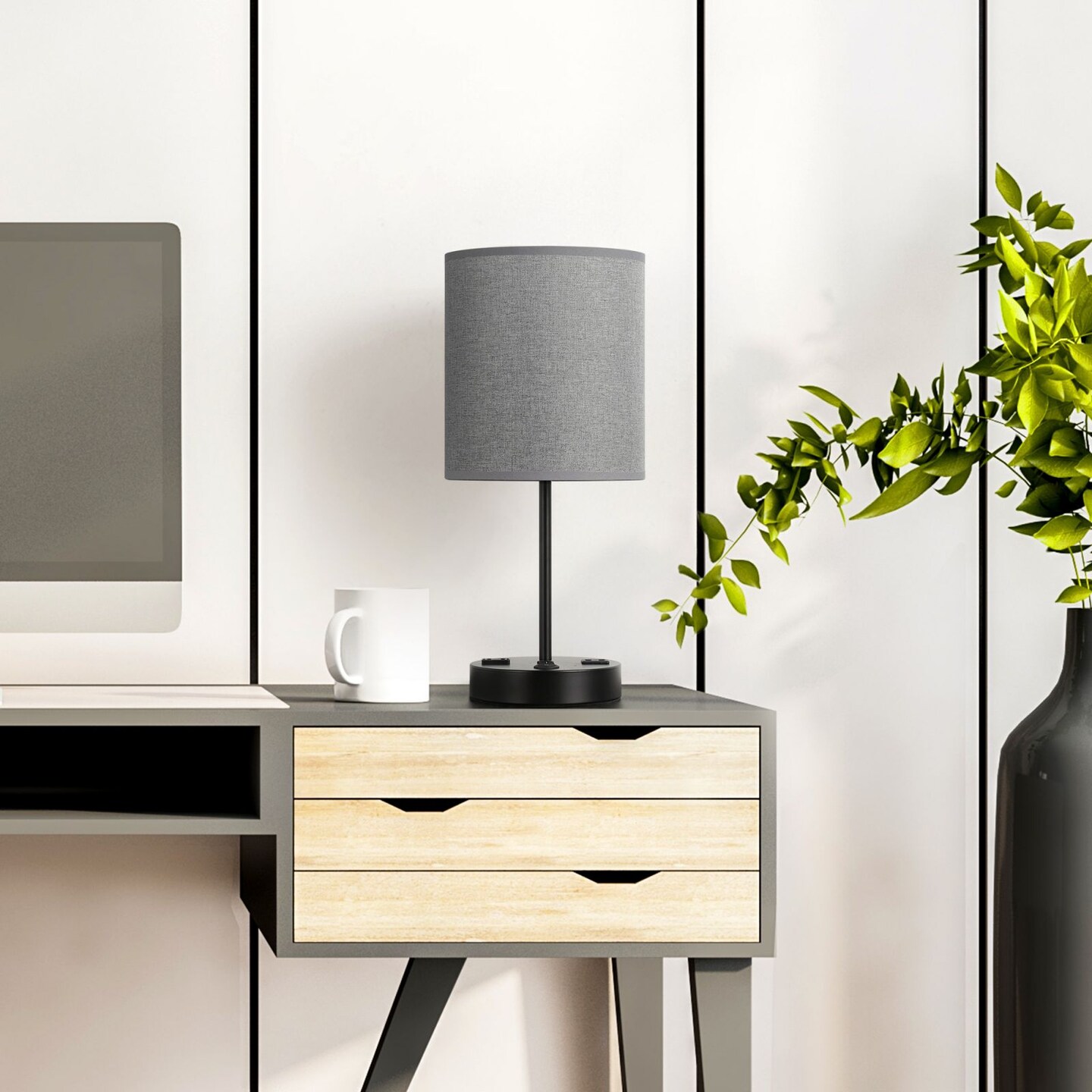 Bedside Table Lamps Nightstand Lamps with USB Port and Outlet, Bedside Lamps with USB Charging Port