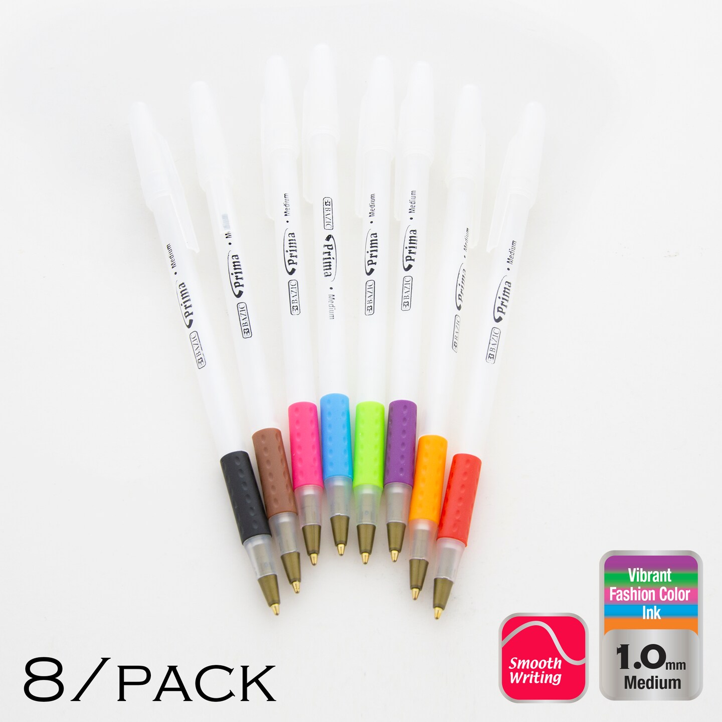 BAZIC 8 Color Prima Stick Pen w/ Cushion Grip