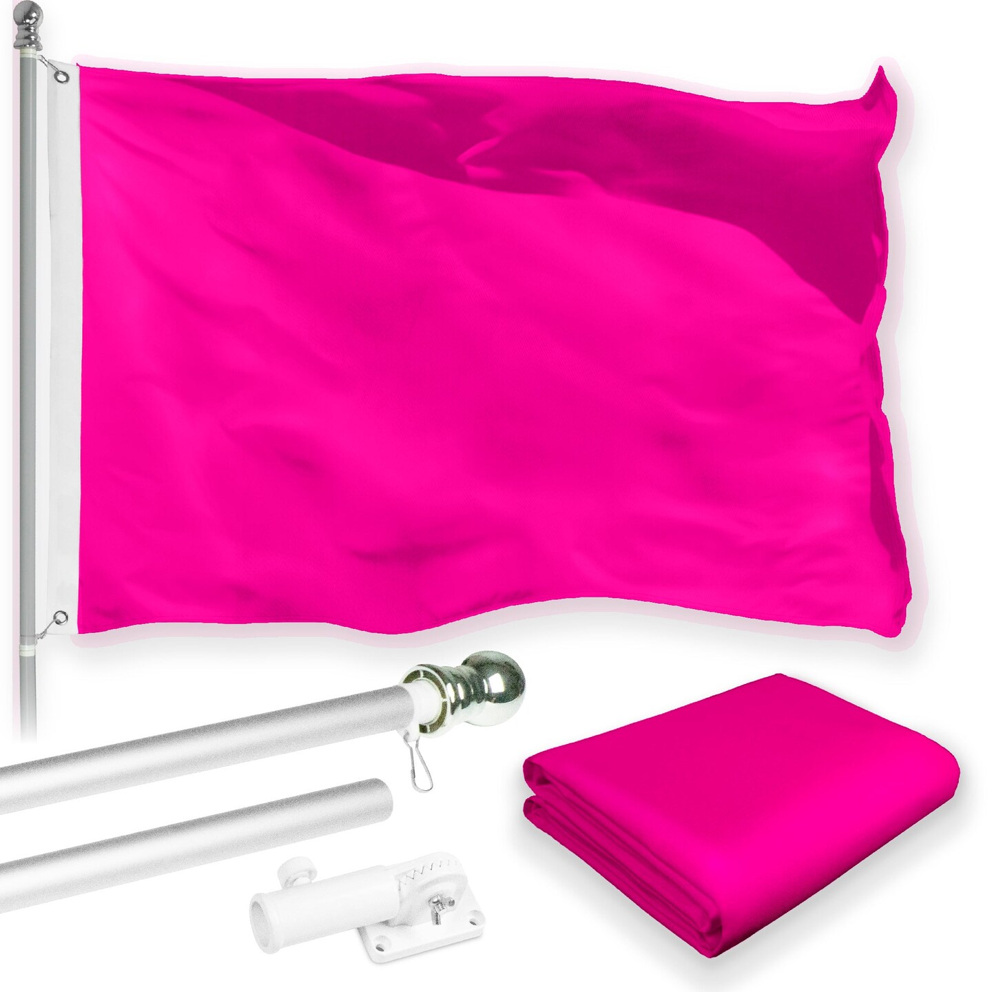 G128 Combo Pack: 6 Feet Tangle Free Spinning Flagpole (Silver) Solid Magenta Flag 3x5 ft Printed 150D Brass Grommets (Flag Included) Aluminum Flag Pole