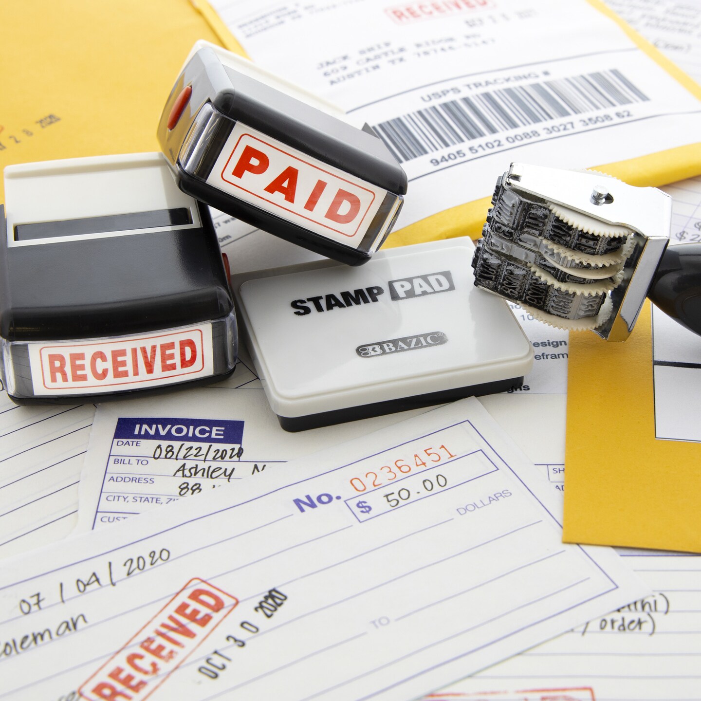 BAZIC Paid Self Inking Rubber Stamp (Red Ink)