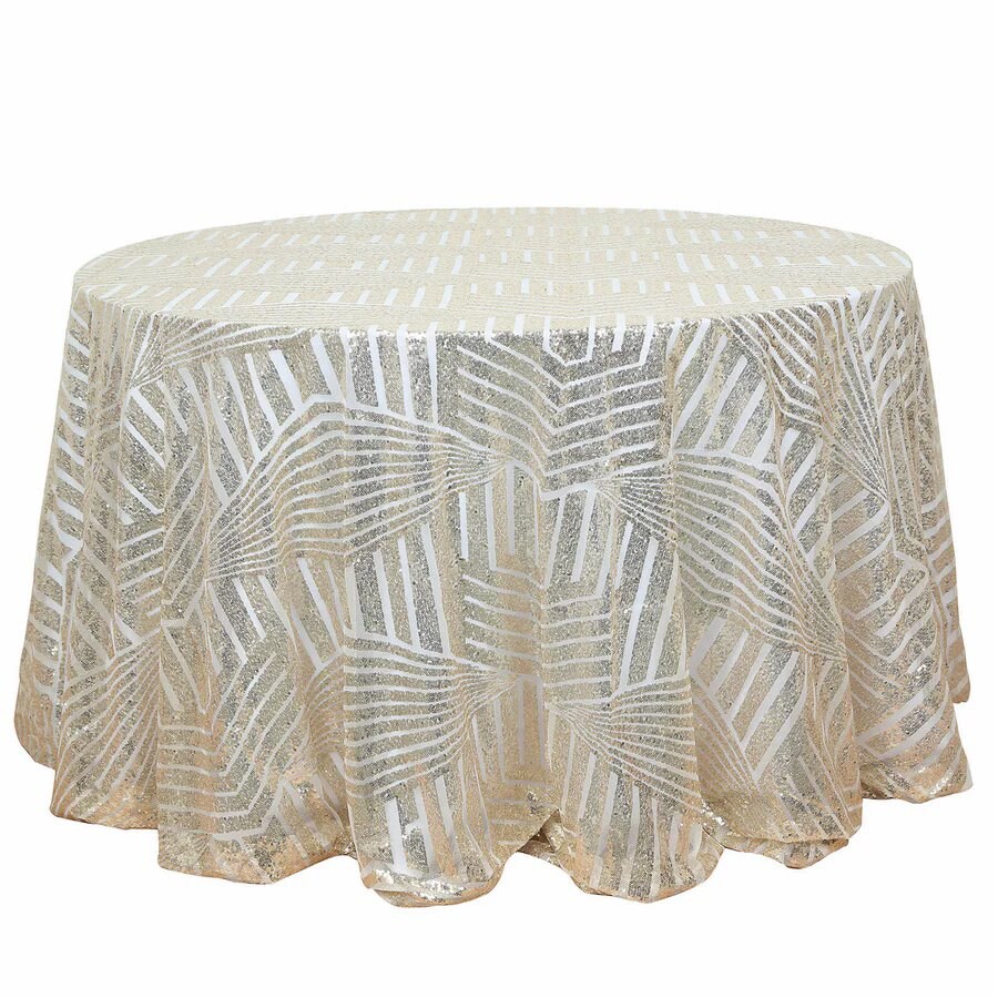 120 in Sequined Geometric Design Tulle Round Tablecloth