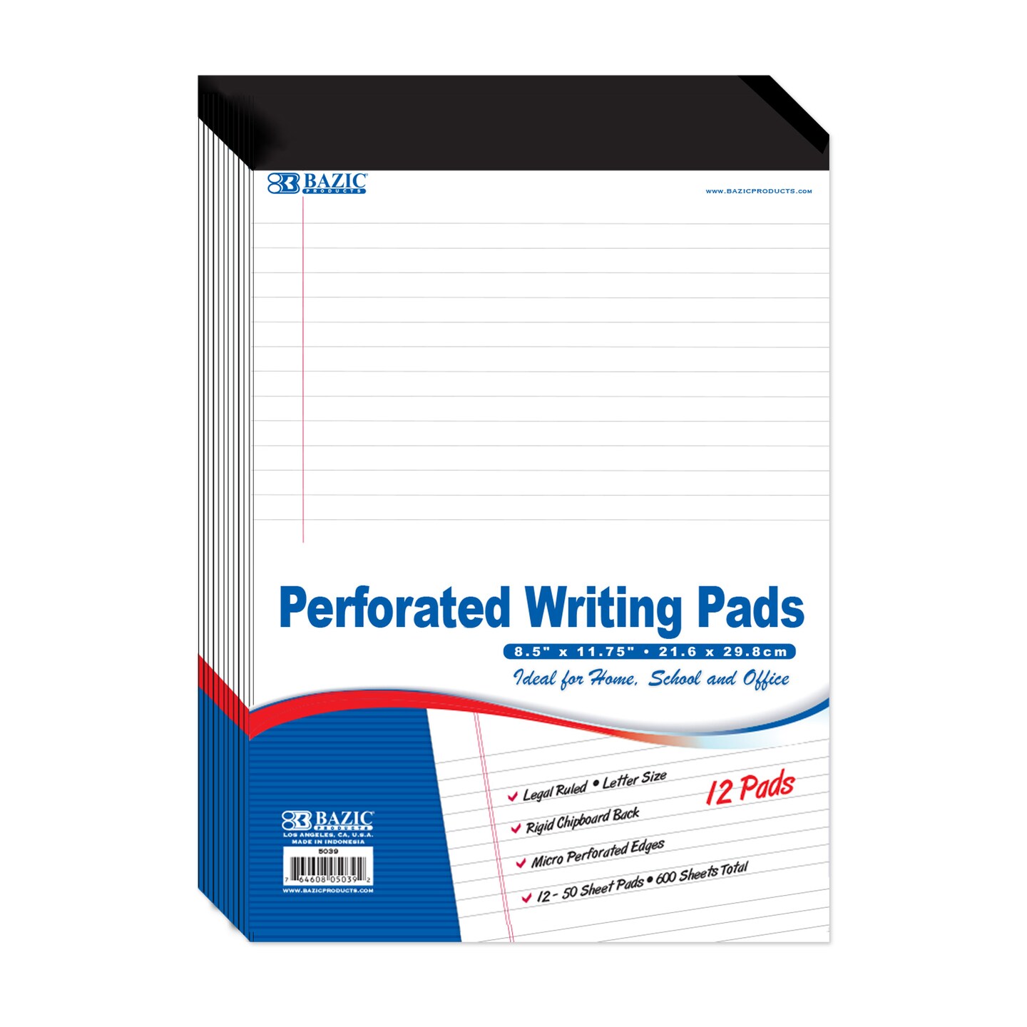 BAZIC White Perforated Writing Pad 8.5&#x22; X 11.75&#x22; 50 Ct. (12/Pack)