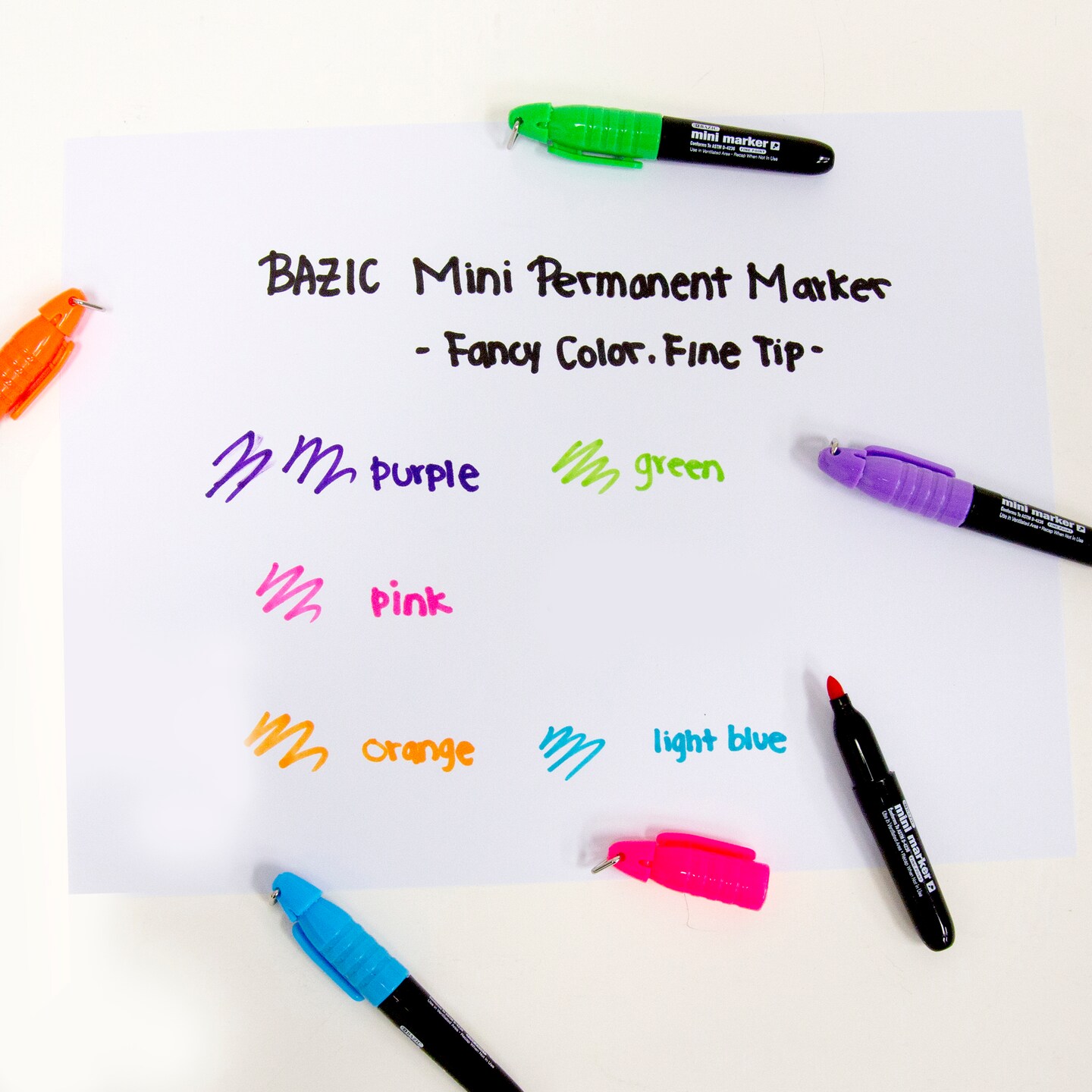 BAZIC Fine Tip Mini Fancy Colors Permanent Marker w/ Cap Clip (5/Pack)
