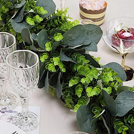 36-Inch Light Frosted Green Artificial Eucalyptus Boxwood Leaves Garland