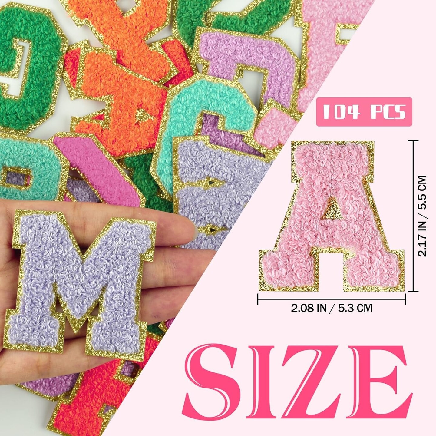 2.17 in Multicolor Self Adhesive Chenille Letter Patches 104 Pieces