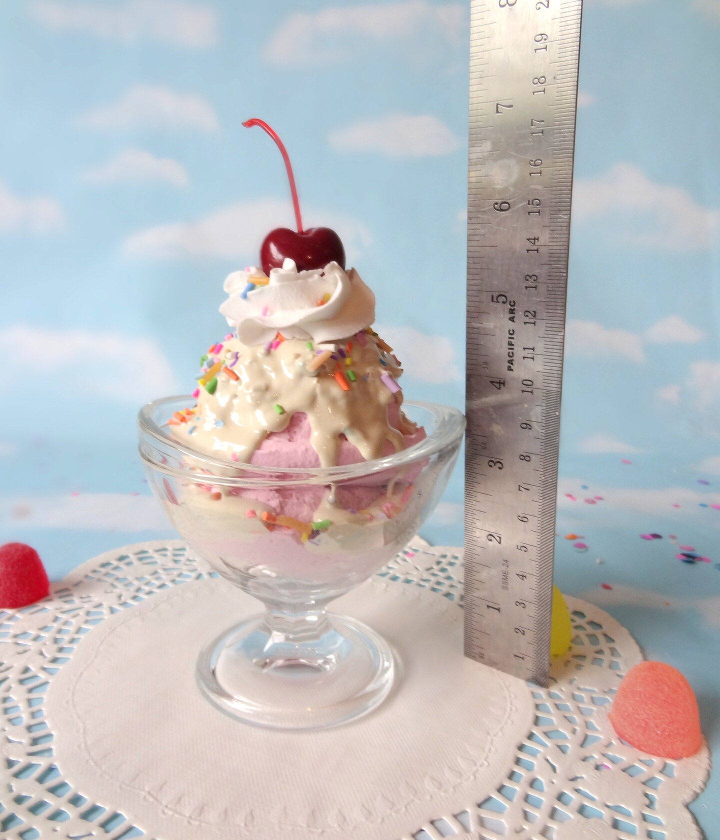 Fake Ice Cream Sundae Vanilla with Chocolate sauce and Sprinkles Faux outlet Food Prop