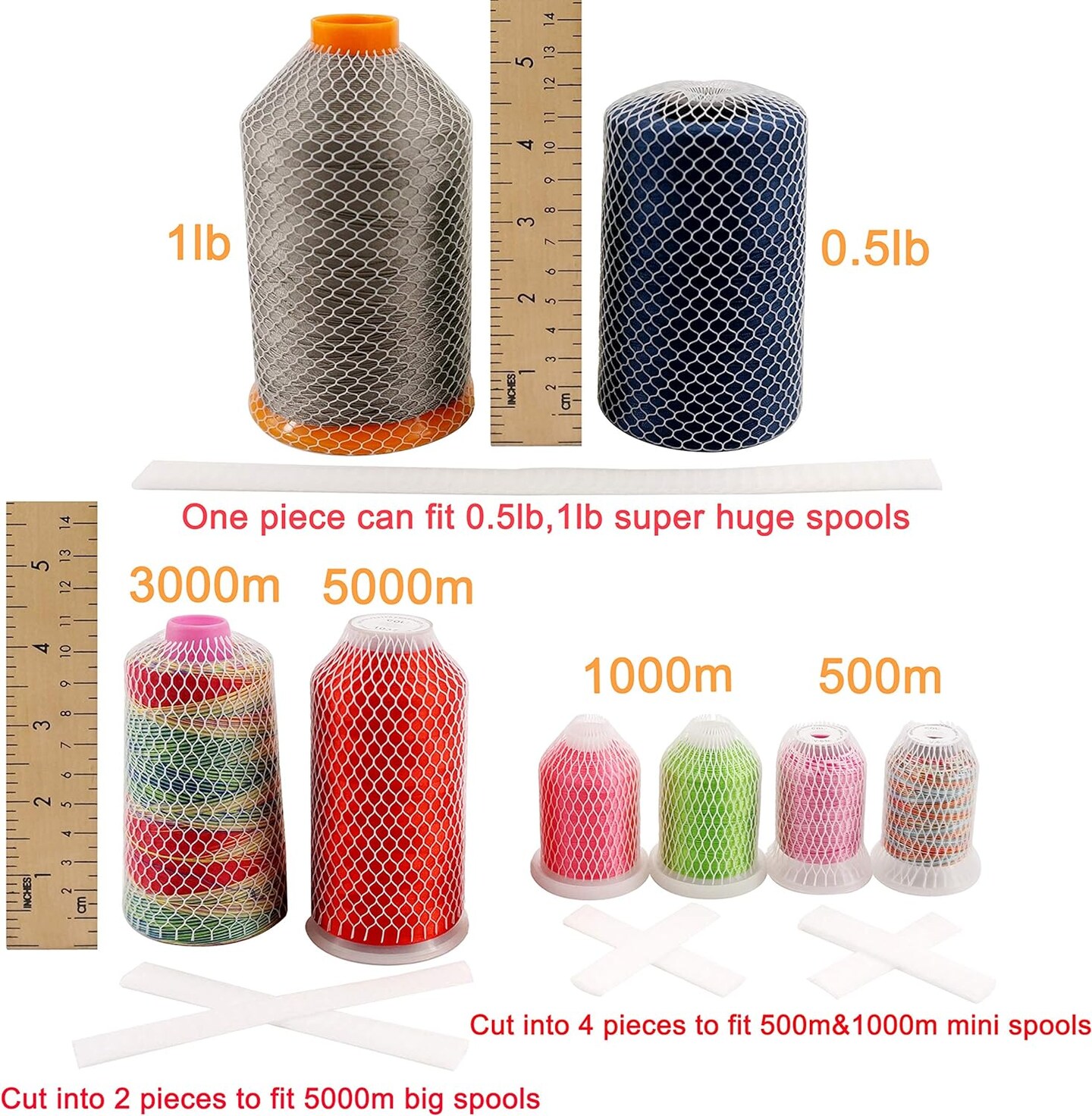 100pcs Thread Net Spool Saver for Different Sizes of Embroidery Sewing Quilting and Serger Thread Spools/Cones - 9.8" (25cm) Long Each Piece