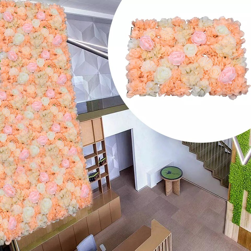 6Pcs Wedding Artificial Dark Champagne Flower Wall Panels Backdrop Venue Decor