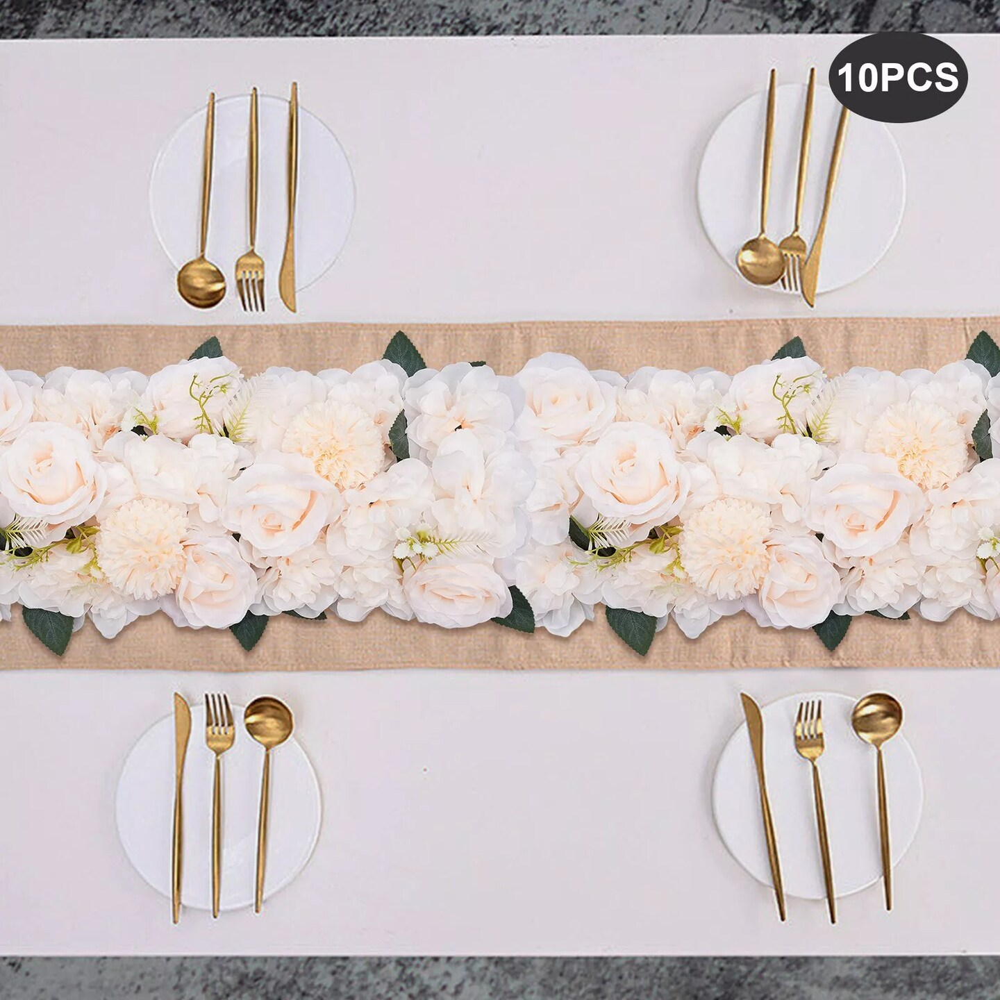 10 Pcs Dining Table Flower Centerpiece Champagne Silk Rose for Wedding 52*28cm