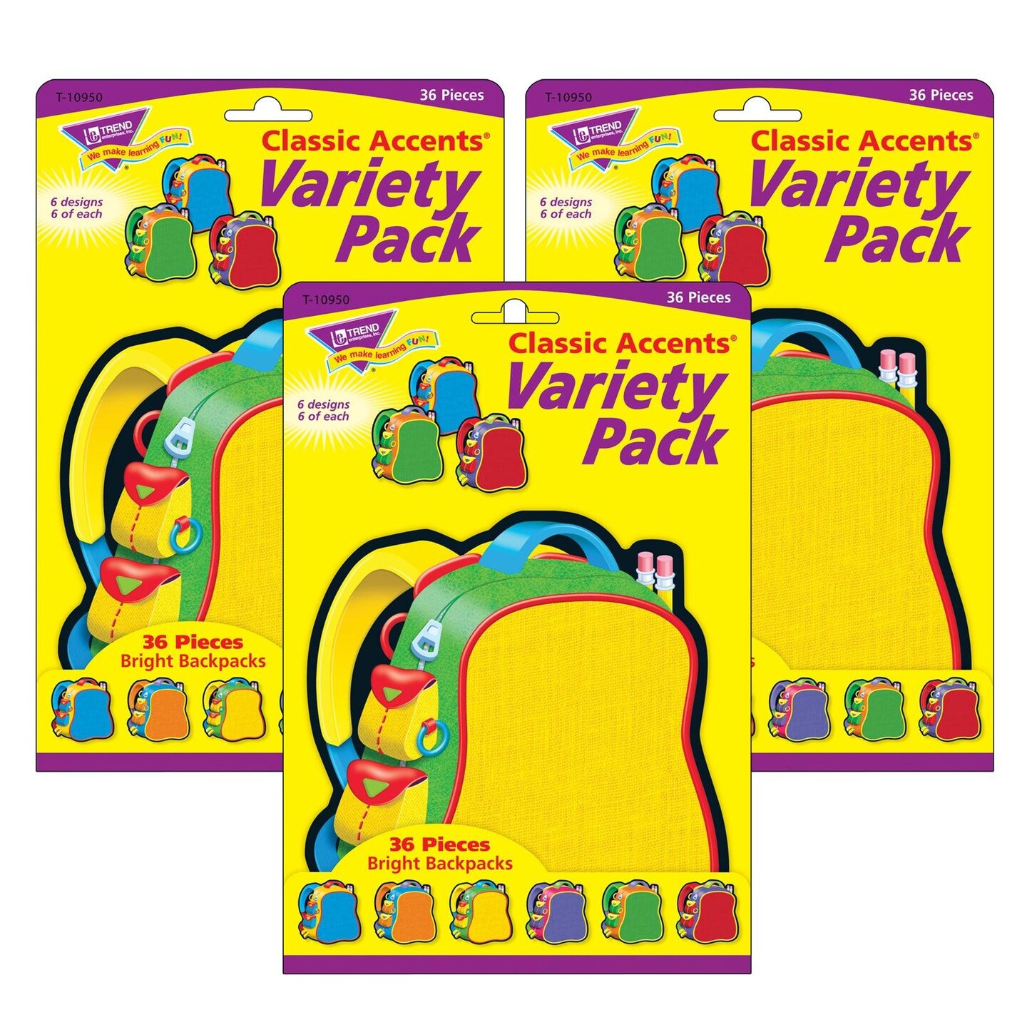 Bright Backpacks Classic Accents&#xAE; Variety Pack, 36 Per Pack, 3 Packs