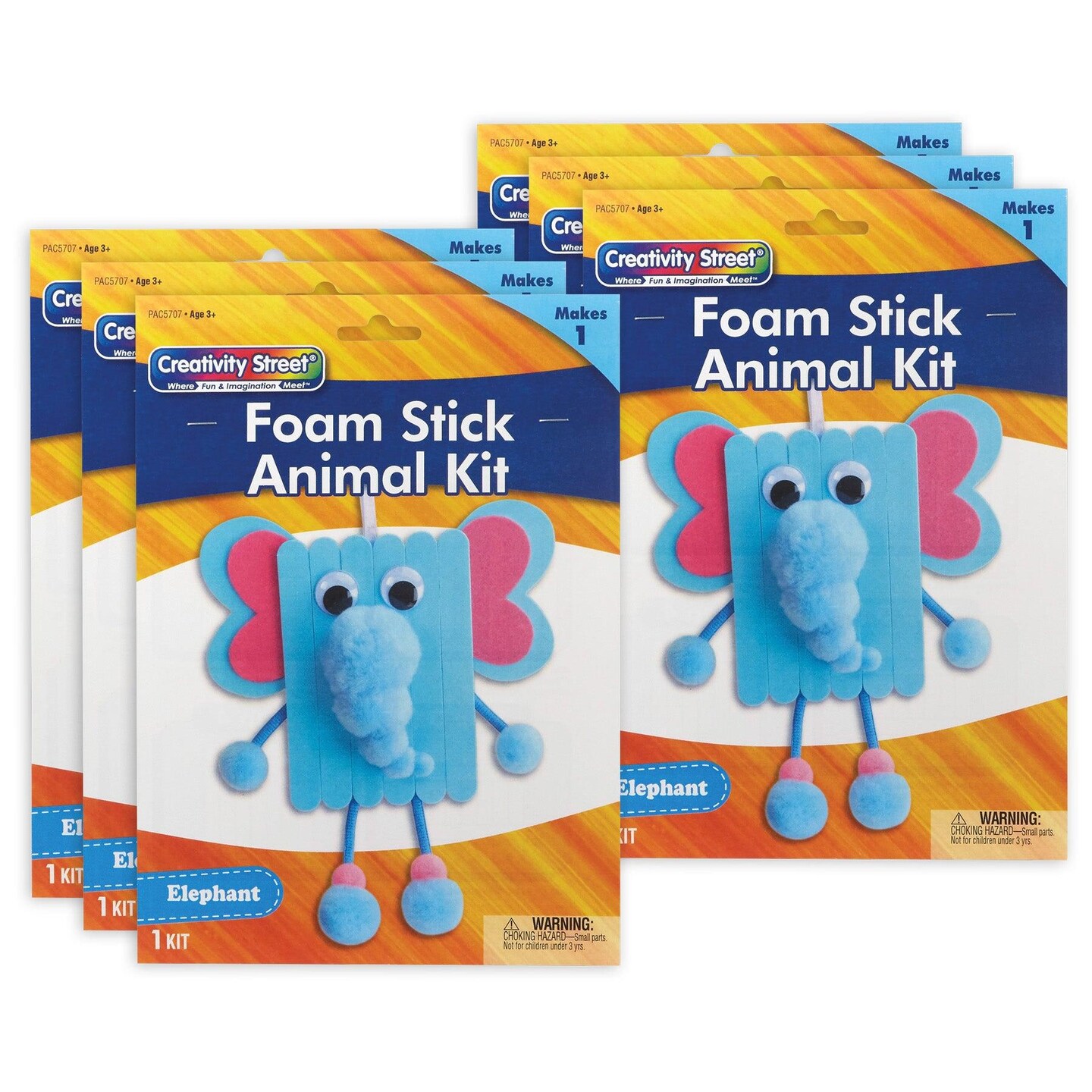 Foam Stick Animal Kit, Elephant, 7.75&#x22; x 11&#x22; x 1.25&#x22;, 6 Kits