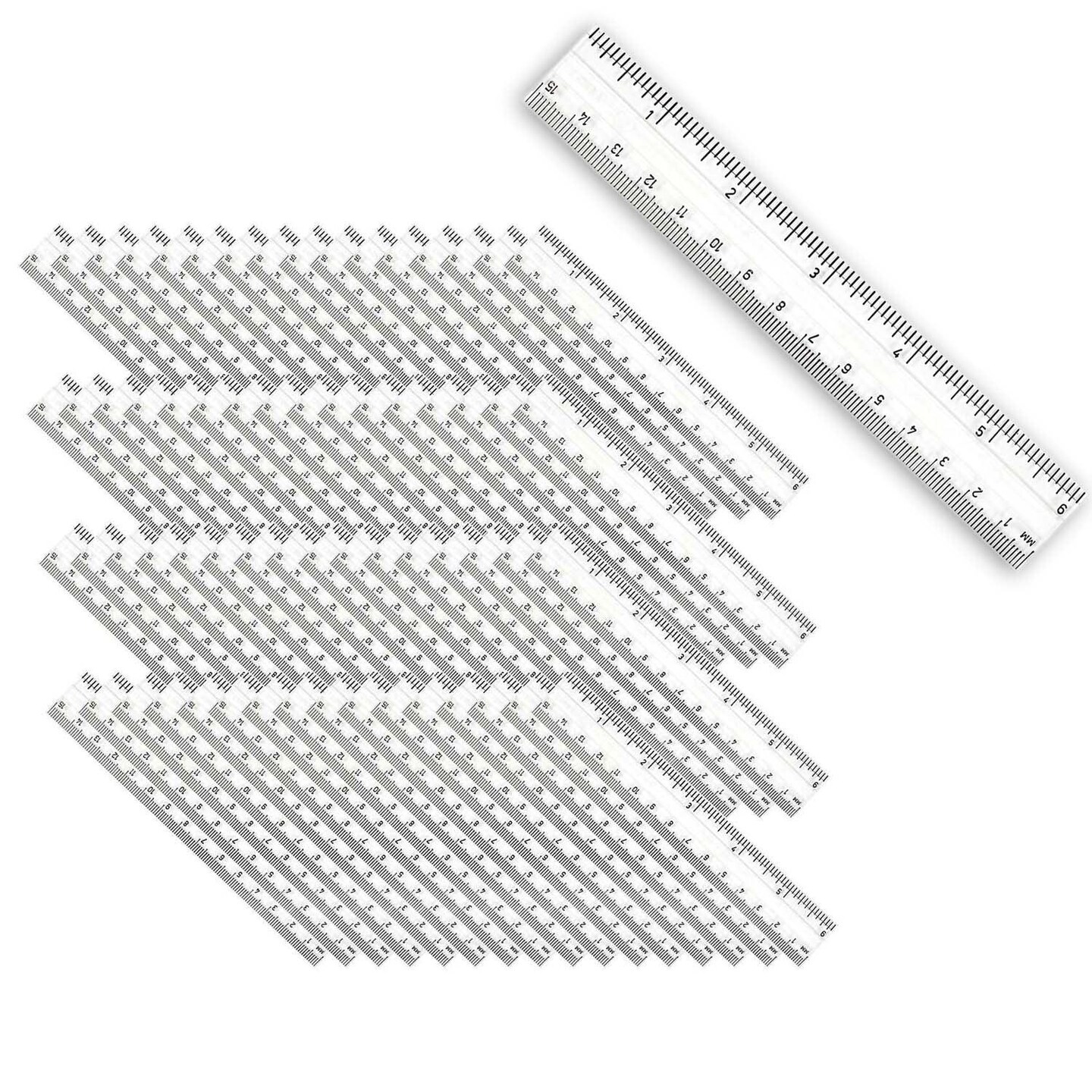 Plastic Ruler, 6&#x22;, Inches/Metric, Clear, Pack of 48