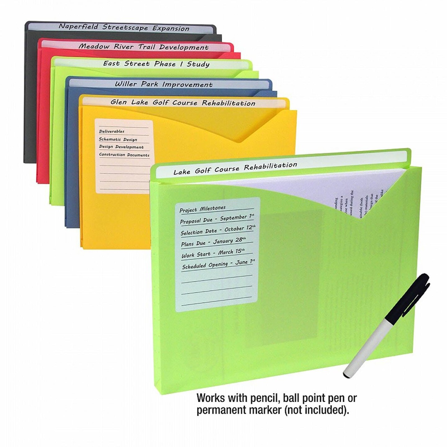Write-On Poly File Jackets, Assorted Colors, 11&#x22; x 8.5&#x22;, Box of 25